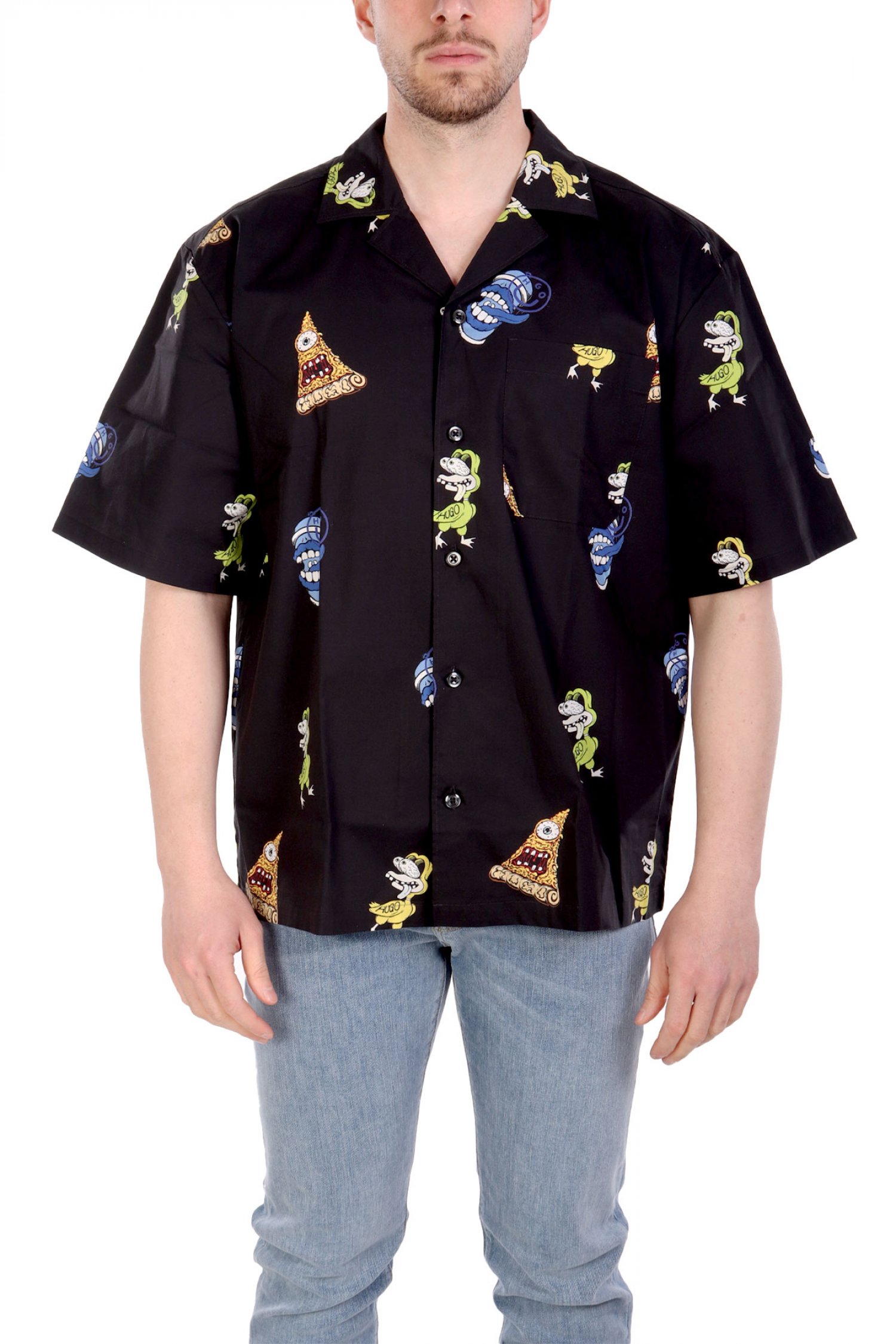 HUGO BLUE ΠΟΥΚΑΜΙΣΟ FLORAL ELIGINO ΜΑΥΡΟ