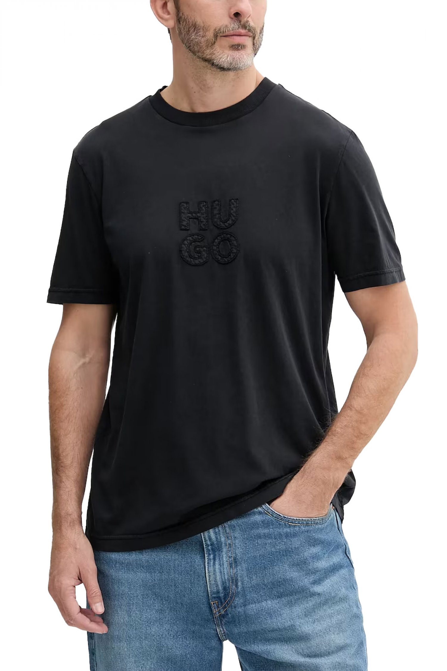 HUGO T-SHIRT DUSTRESS LOGO ΜΑΥΡΟ