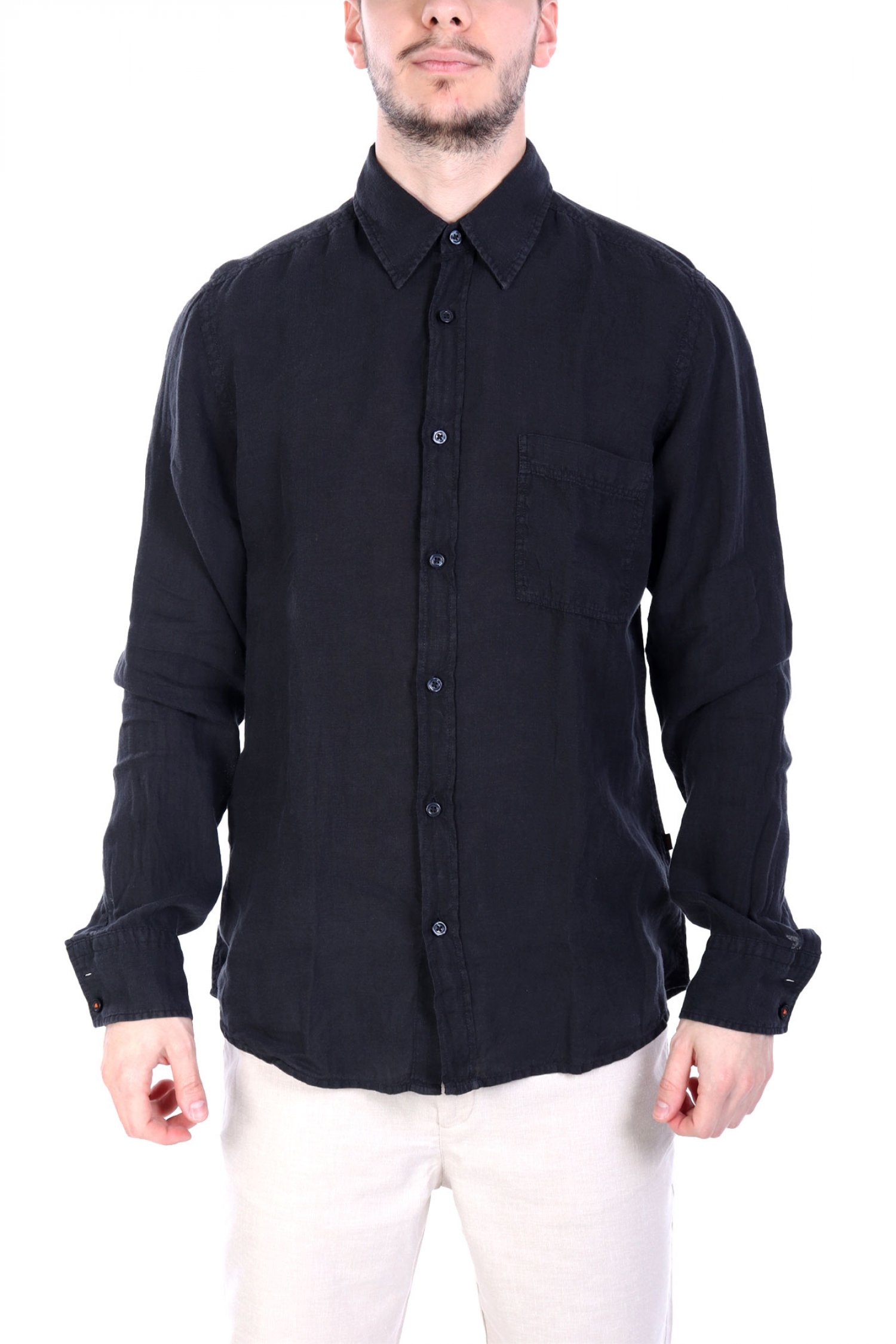 BOSS BOSS CASUAL ΠΟΥΚΑΜΙΣΟ ΛΙΝΟ REGULAR FIT RELEGANT 6 M ΜΑΥΡΟ