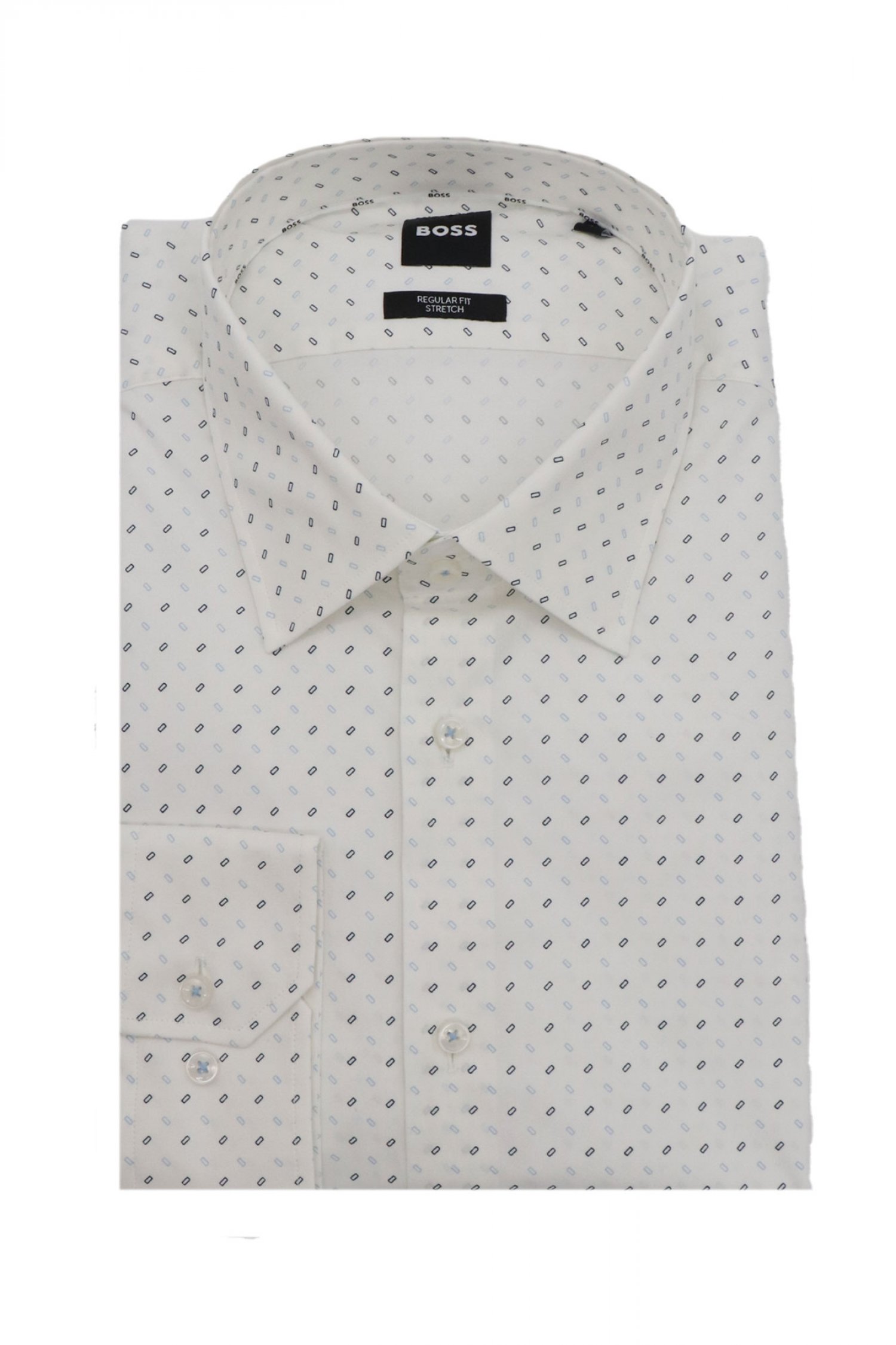 BOSS ΠΟΥΚΑΜΙΣΟ ΜΙΚΡΟΣΧΕΔΙΟ REGULAR FIT STRETCH H-JOE-KENT-C1-214 ΛΕΥΚΟ-ΜΠΛΕ