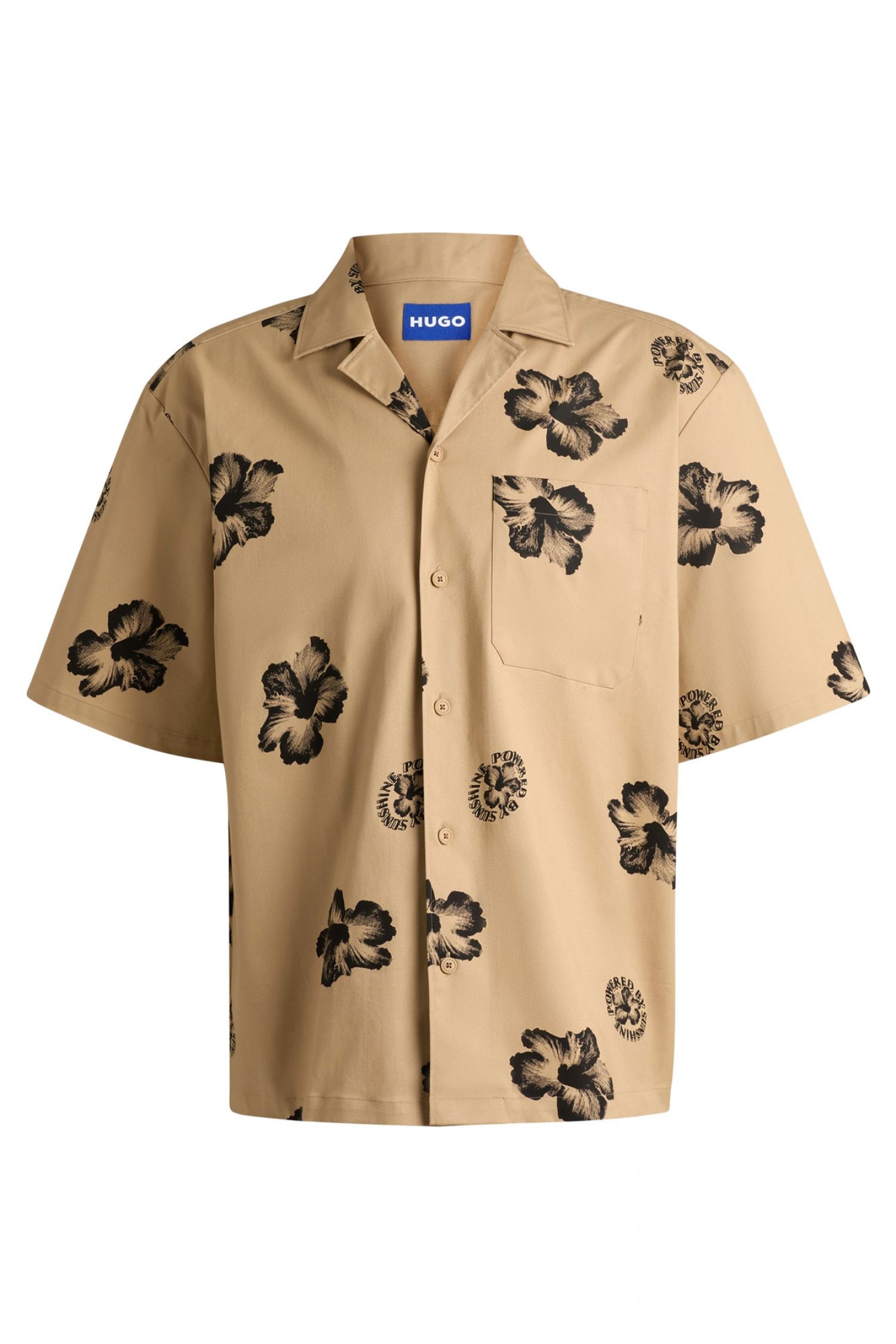 HUGO BLUE ΠΟΥΚΑΜΙΣΟ FLORAL ELIGINO ΜΠΕΖ-ΜΑΥΡΟ