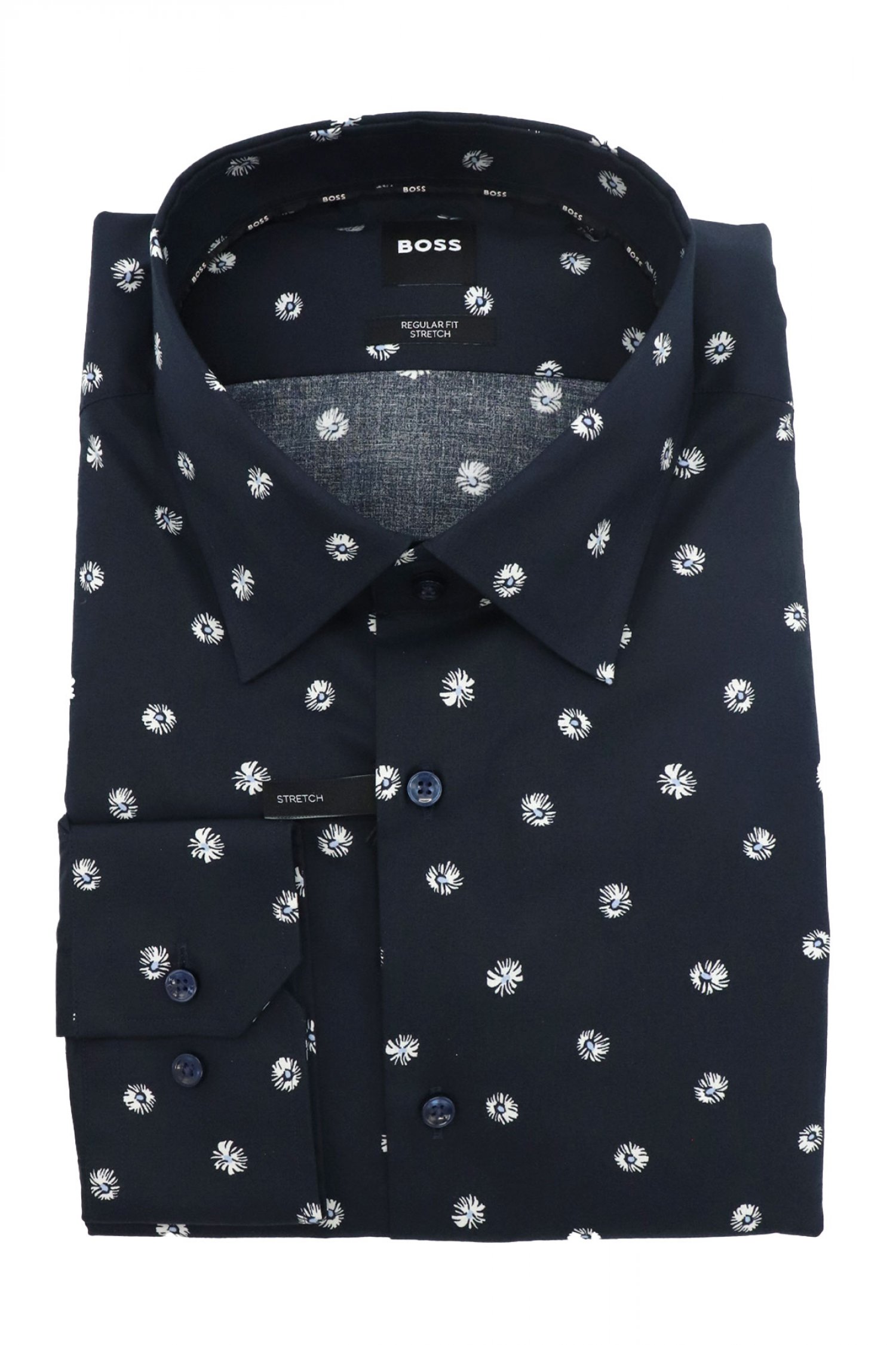 BOSS ΠΟΥΚΑΜΙΣΟ ΜΙΚΡΟΣΧΕΔΙΟ REGULAR FIT STRETCH H-JOE-KENT-C1-214 ΜΠΛΕ