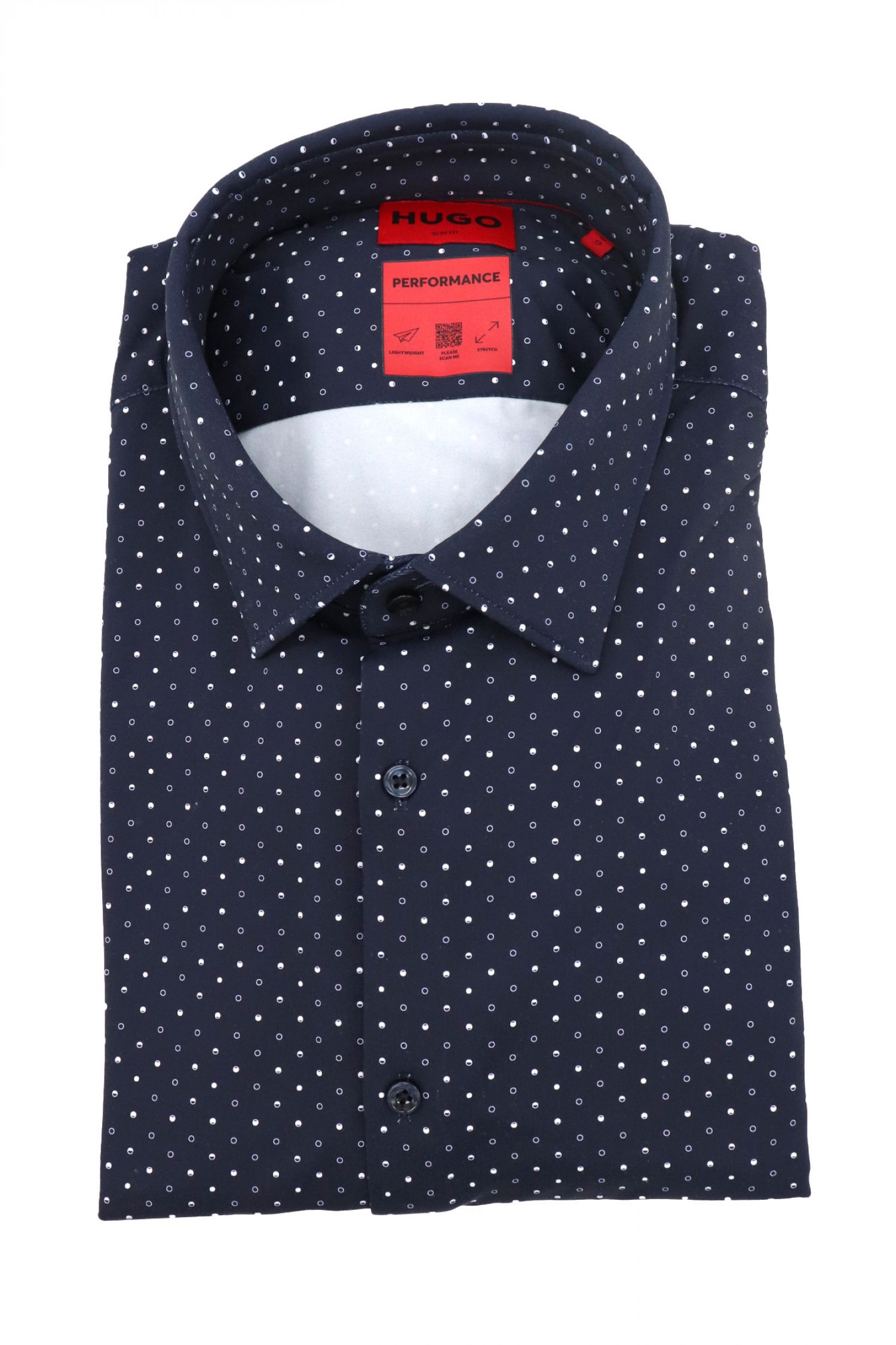 HUGO PERFORMANCE ΠΟΥΚΑΜΙΣΟ ΜΙΚΡΟΣΧΕΔΙΟ SLIM FIT KENNO ΛΕΥΚΟ-ΜΠΛΕ