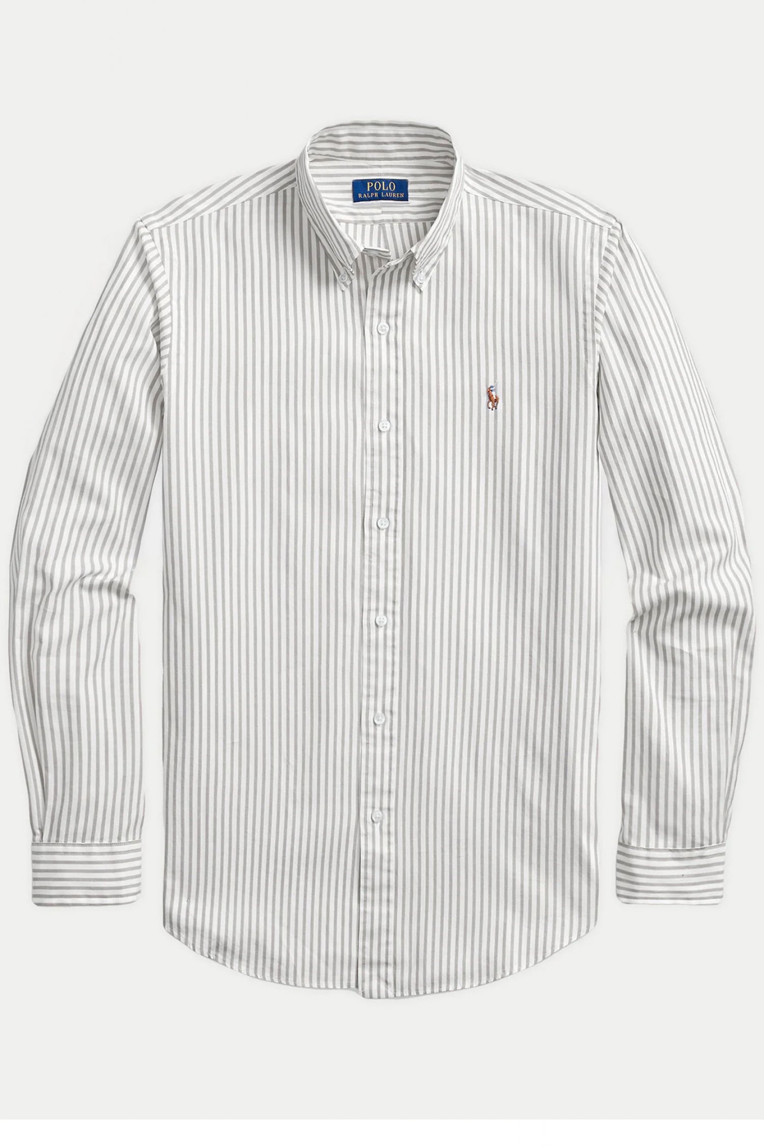 RALPH LAUREN ΠΟΥΚΑΜΙΣΟ ΡΙΓΕ BUTTON DOWN OXFORD CUSTOM FIT ΛΕΥΚΟ-ΓΚΡΙ