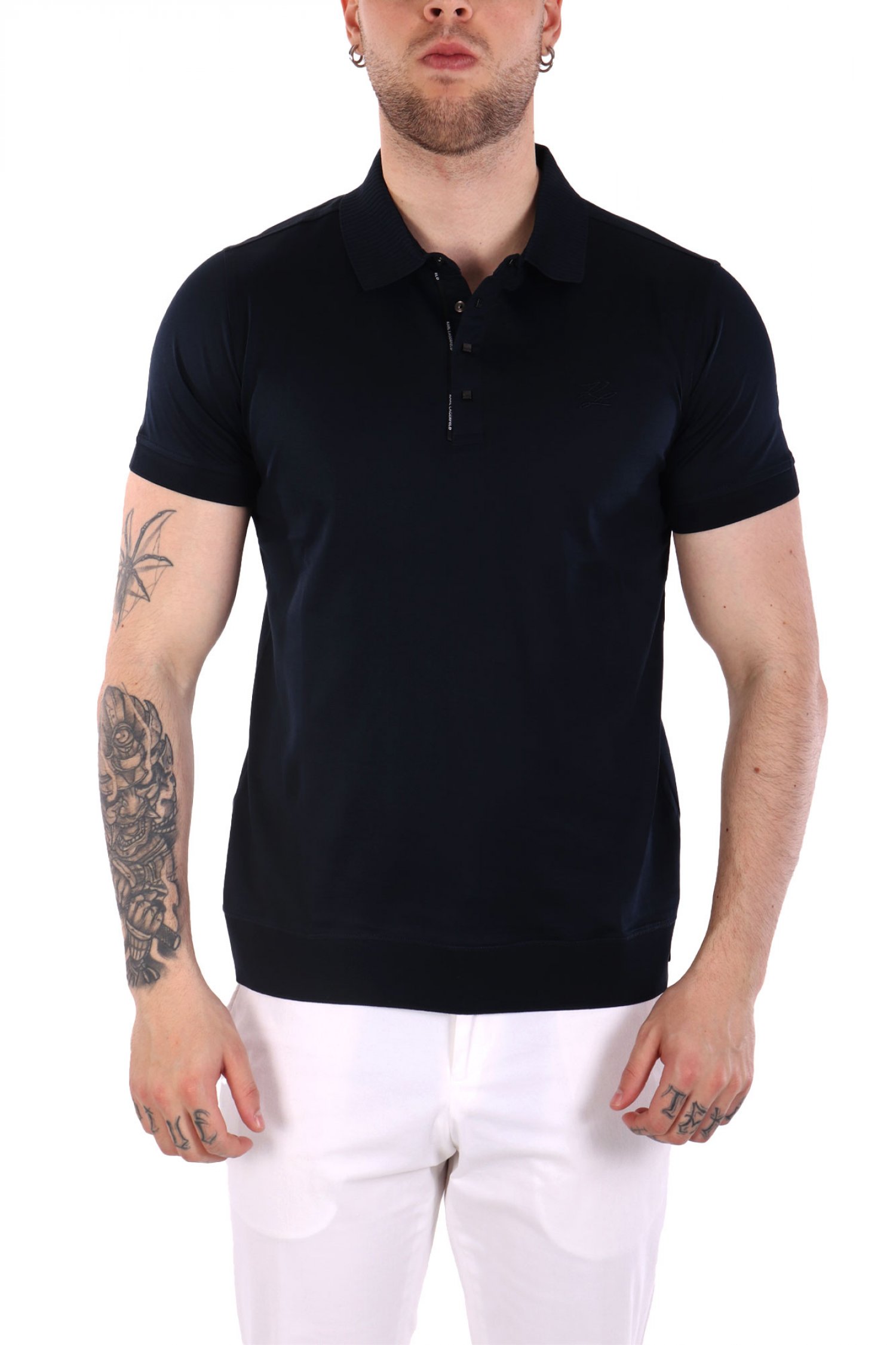 KARL LAGERFELD POLO PRESSBUTTON LOGO ΜΠΛΕ