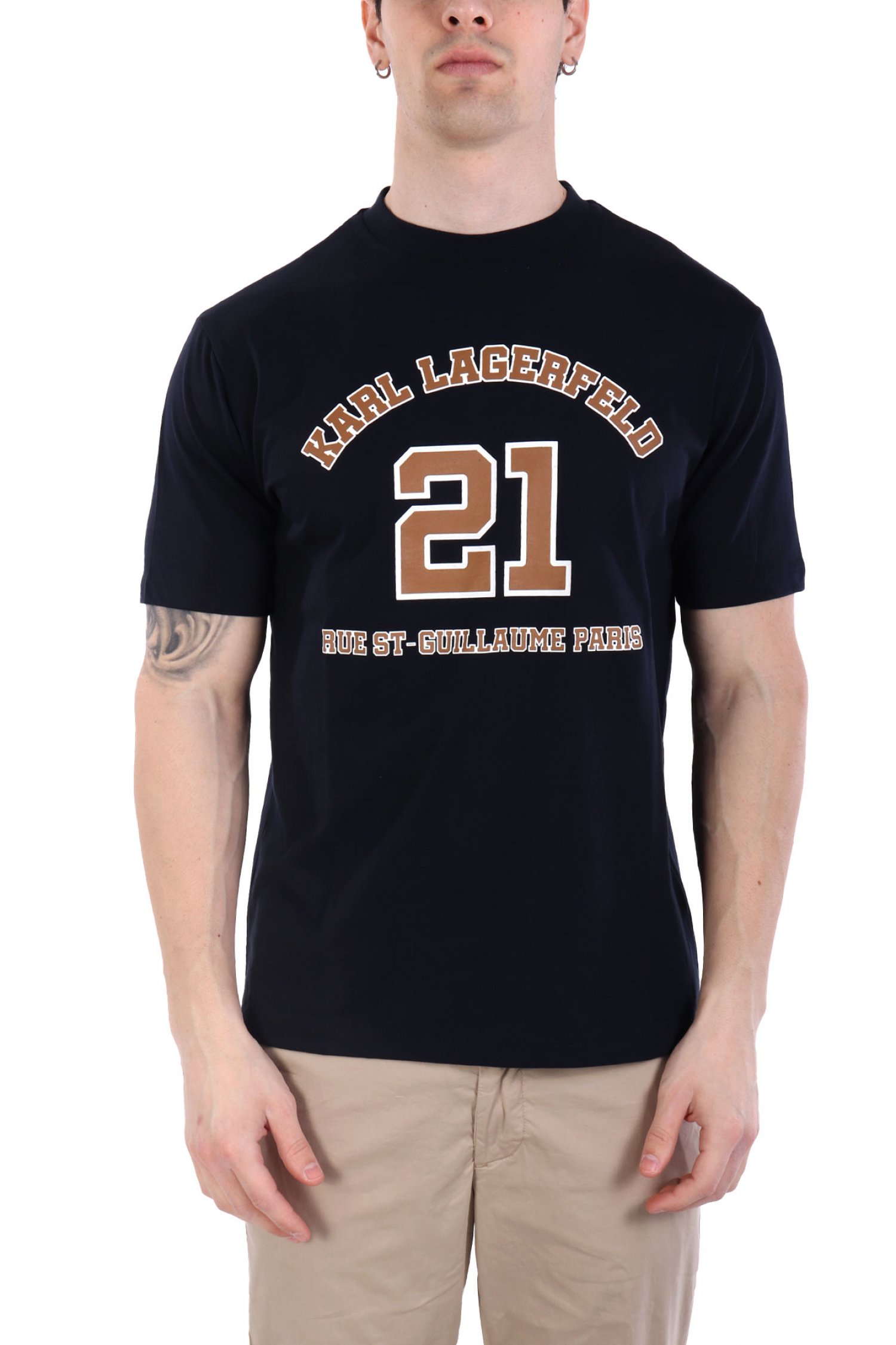 KARL LAGERFELD KARL LAGERFELD T-SHIRT CREW NECK LOGO ΜΠΛΕ