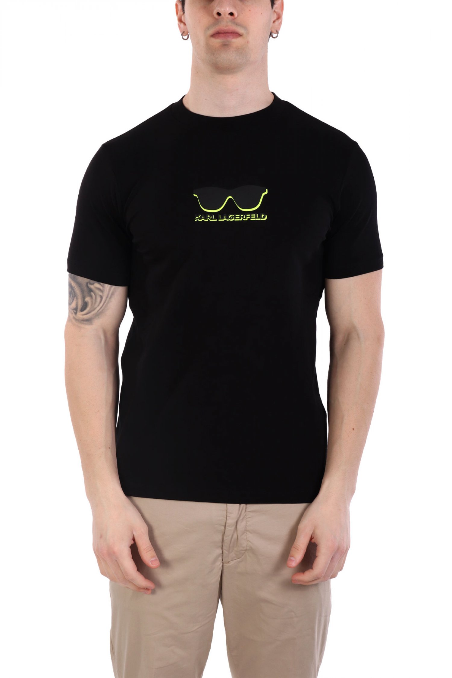 KARL LAGERFELD T-SHIRT CREW NECK FLUO LOGO ΜΑΥΡΟ