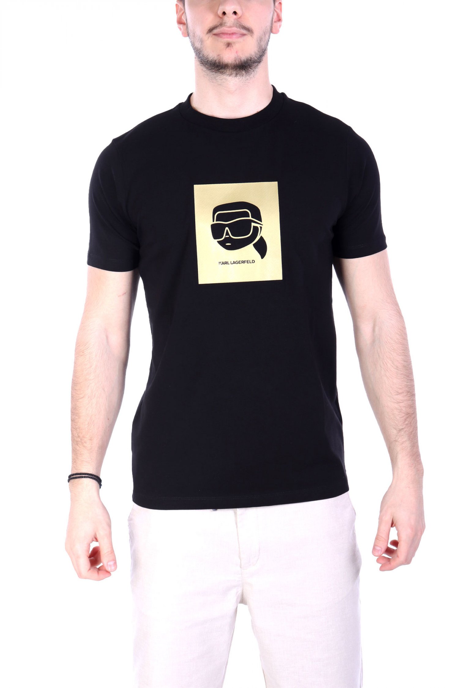 KARL LAGERFELD T-SHIRT CREW NECK BIG GOLD LOGO ΜΑΥΡΟ