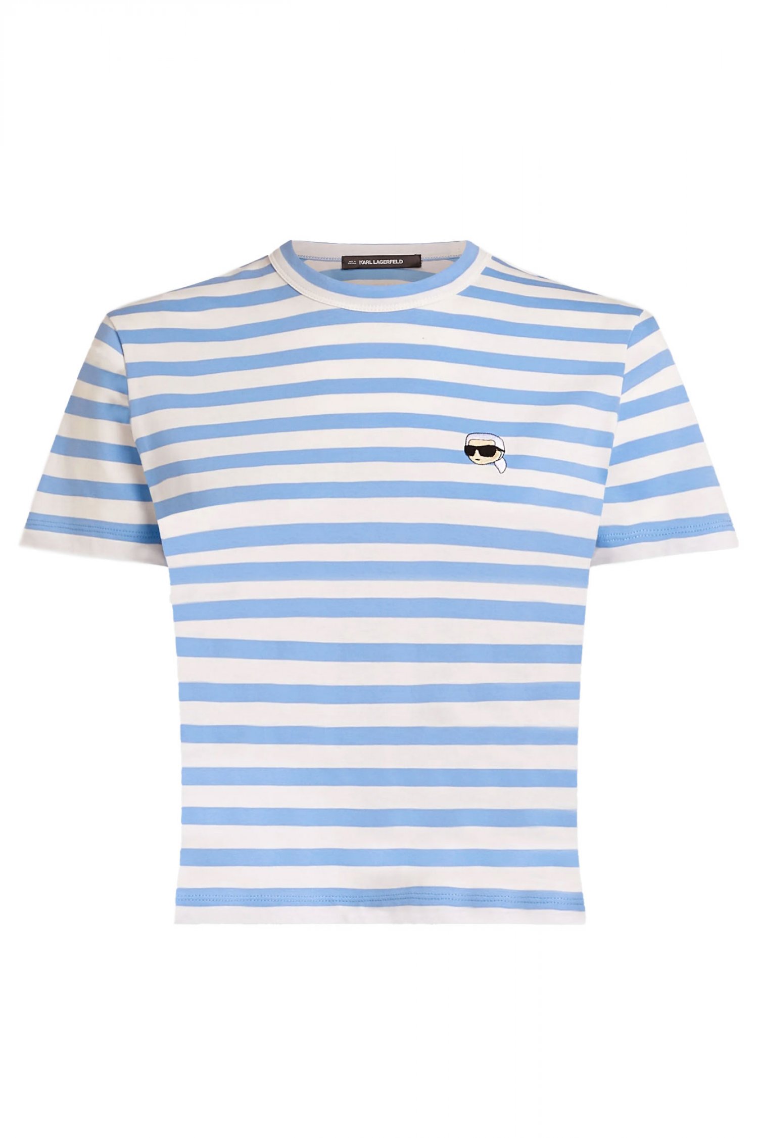 KARL LAGERFELD T-SHIRT IKON STRIPE BOXY ΡΙΓΕ ΣΙΕΛ-ΛΕΥΚΟ