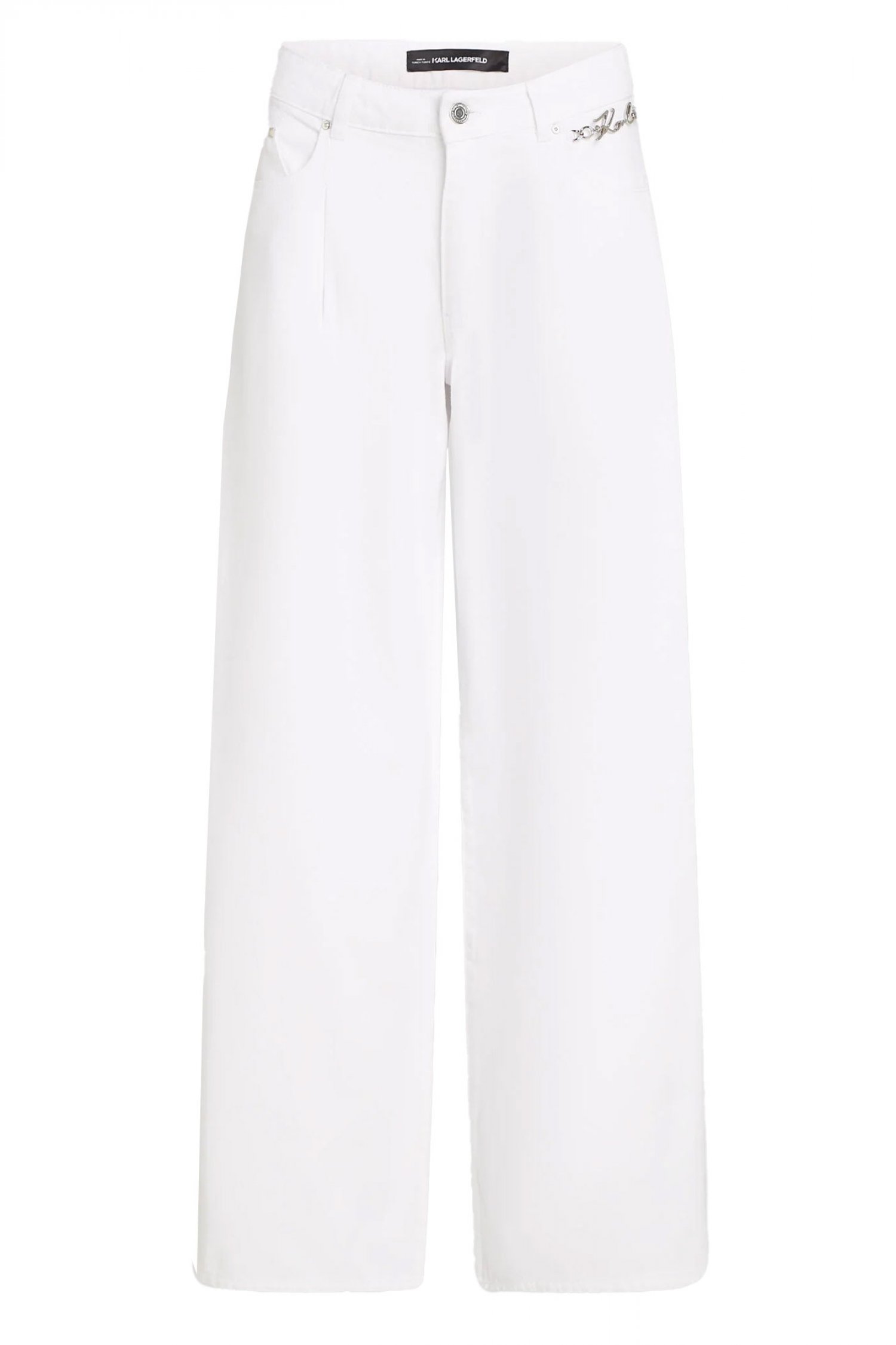 KARL LAGERFELD ΠΑΝΤΕΛΟΝΙ JEANS WIDE LEG WHITE DENIM PANTS LOGO ΛΕΥΚΟ