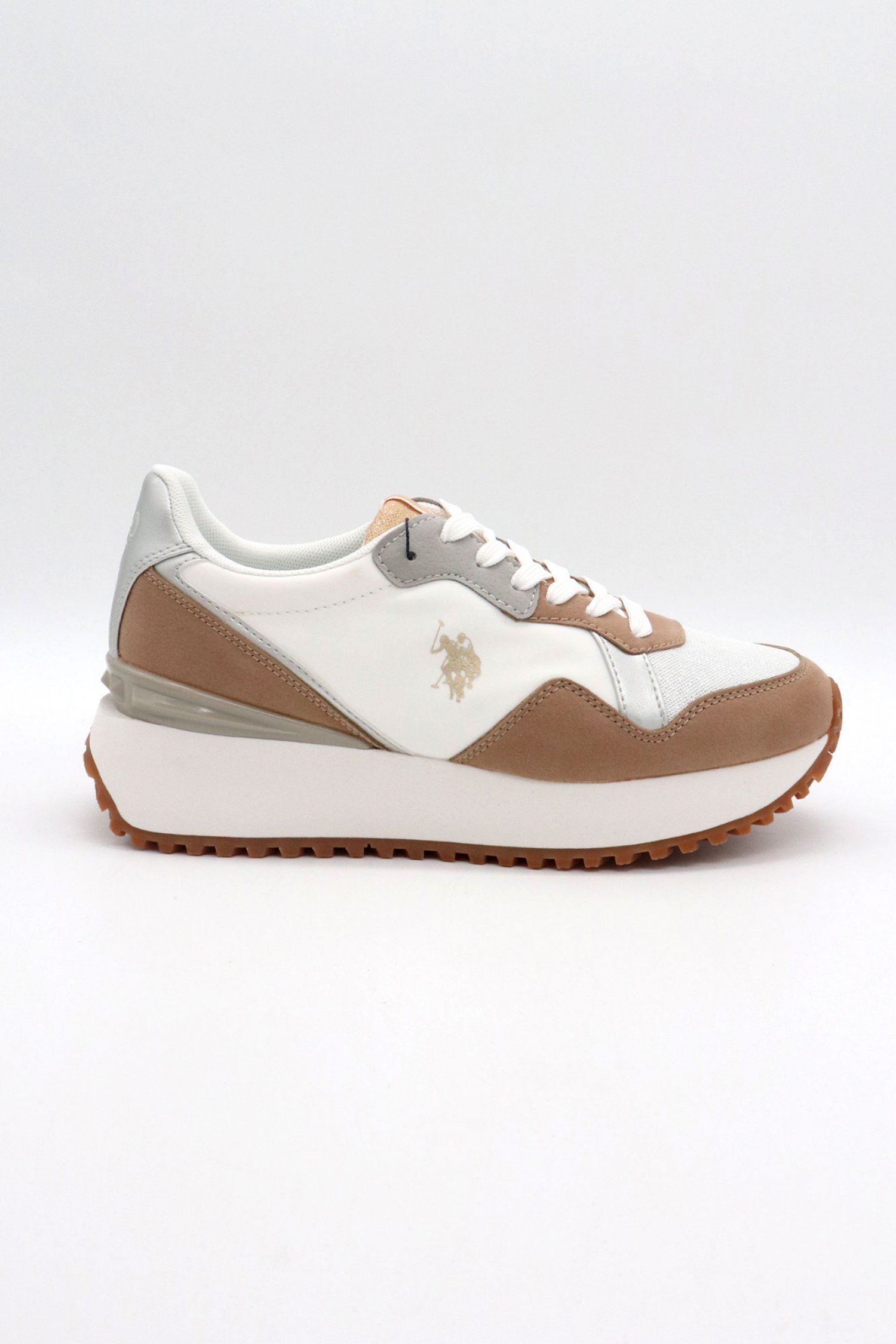 U.S. POLO ASSN. ΠΑΠΟΥΤΣΙΑ SNEAKERS ΣΤΡΑΣ ΣΟΥΕΤ ΛΕΠΤΟΜΕΡΕΙΕΣ LOGO MΠΕΖ/ΛΕΥΚΟ