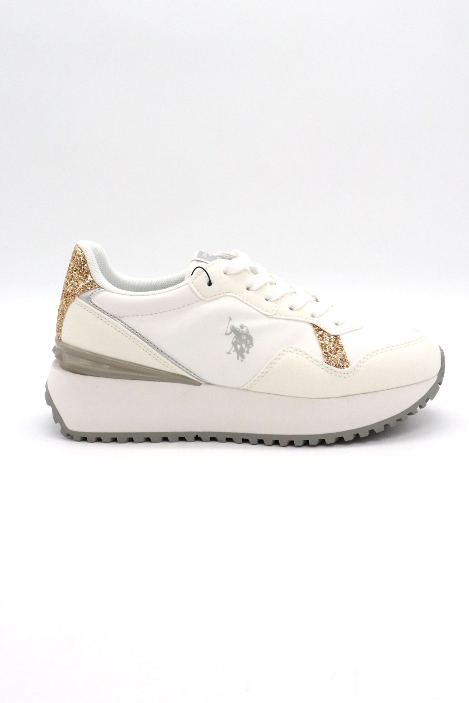 U.S. POLO ASSN. ΠΑΠΟΥΤΣΙΑ SNEAKERS GLITTER LOGO ΛΕΥΚΟ/ΧΡΥΣΟ
