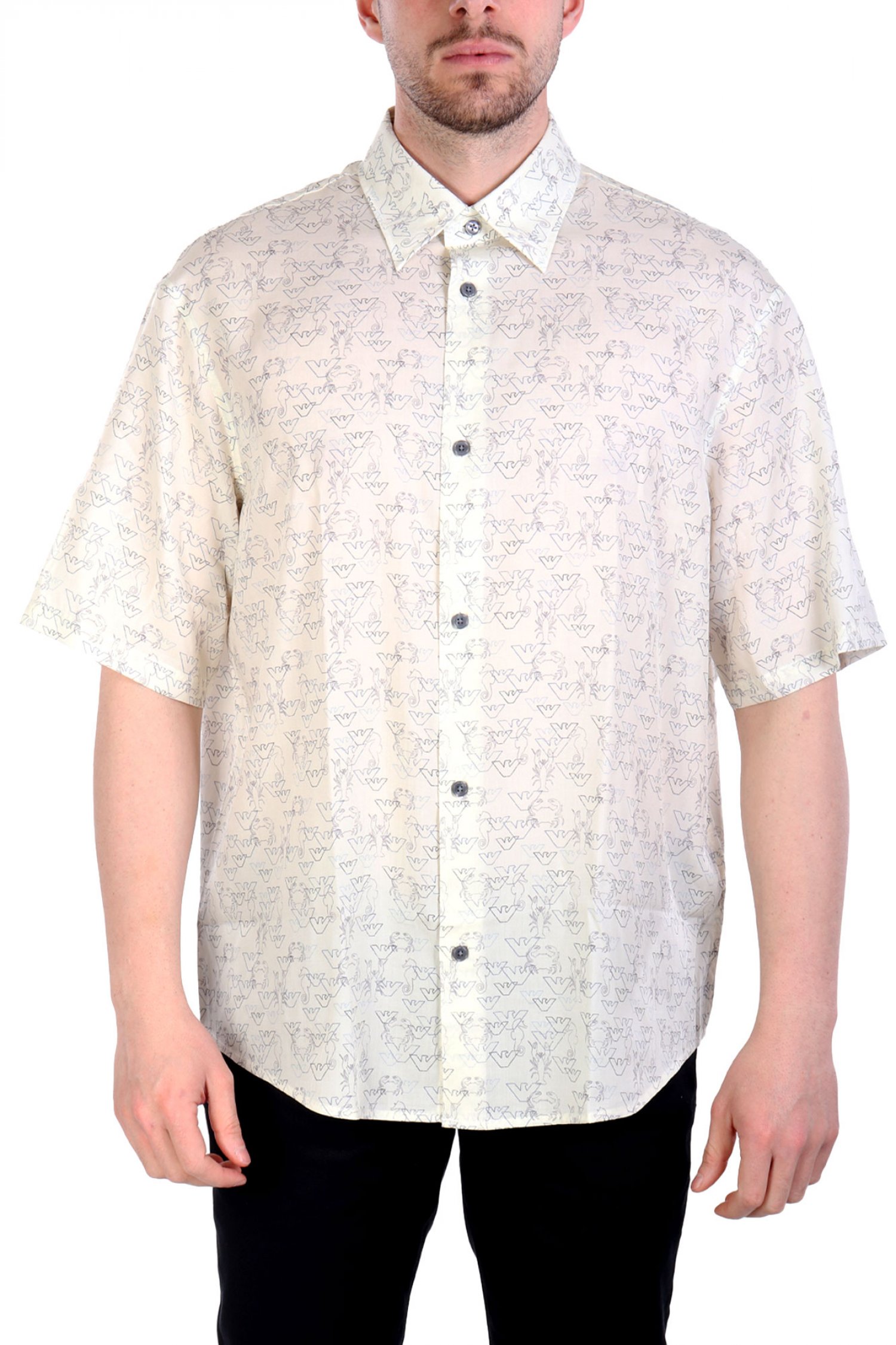 EMPORIO ARMANI ΠΟΥΚΑΜΙΣΟ ALL OVER LOGO ΛΕΥΚΟ-ΜΠΛΕ