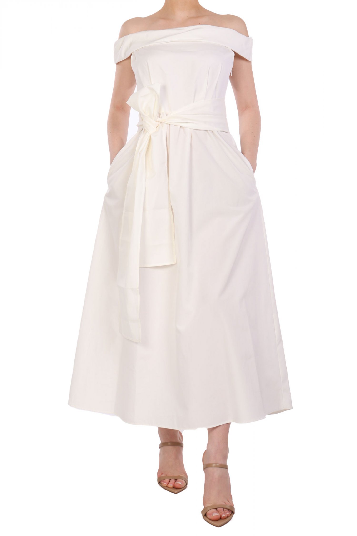 MAX MARA WEEKEND ΦΟΡΕΜΑ MIDI PROSIT ΕΞΩ ΩΜΟΙ ΑΠΟΣΠΩΜΕΝΗ ΖΩΝΗ ΛΕΥΚΟ