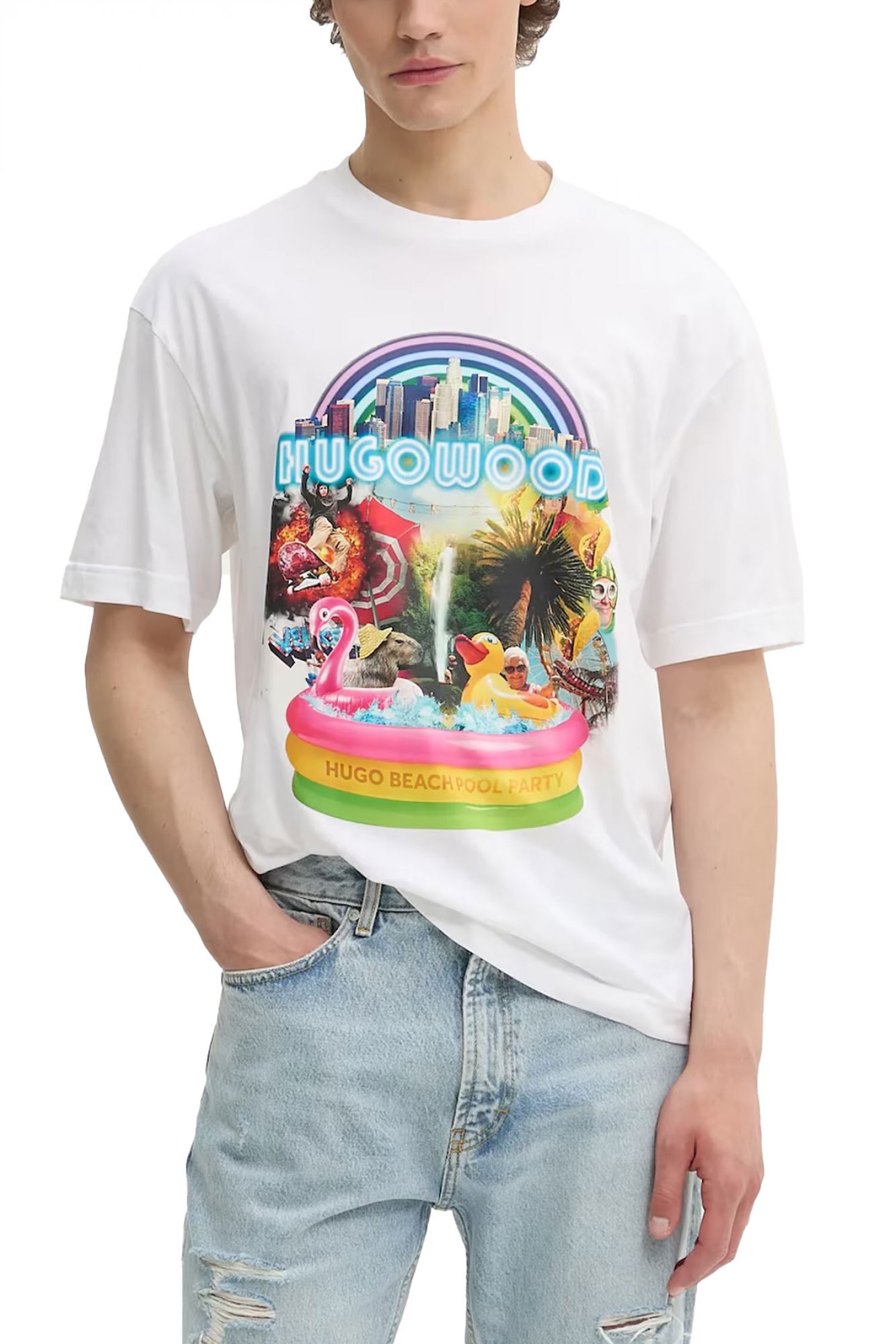 HUGO T-SHIRT DUWOOD LOGO ΛΕΥΚΟ