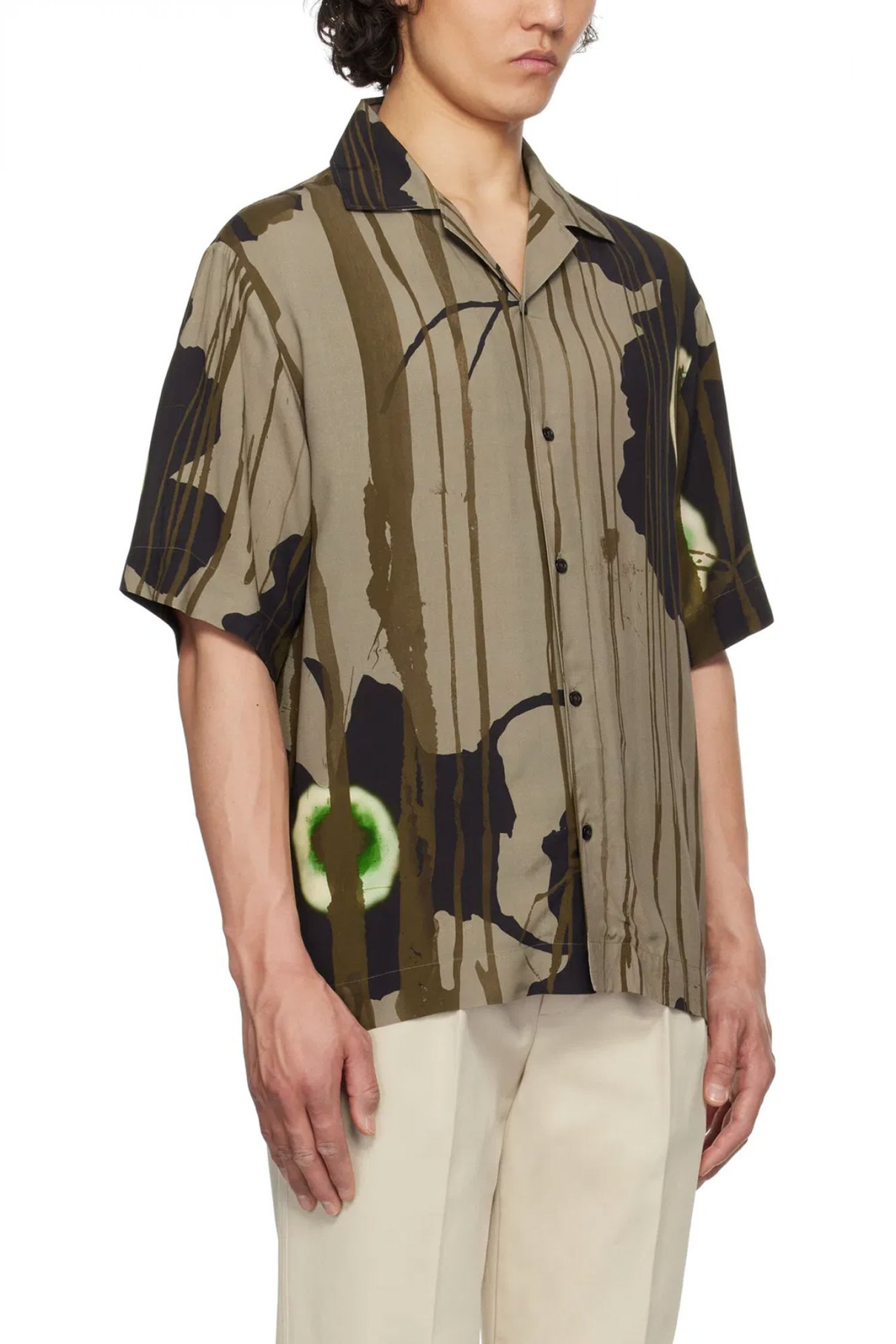 HUGO ΠΟΥΚΑΜΙΣΟ ΚΟΝΤΟΜΑΝΙΚΟ ALL OVER PRINT ΚΑΦΕ-ΧΑΚΙ-ΜΑΥΡΟ