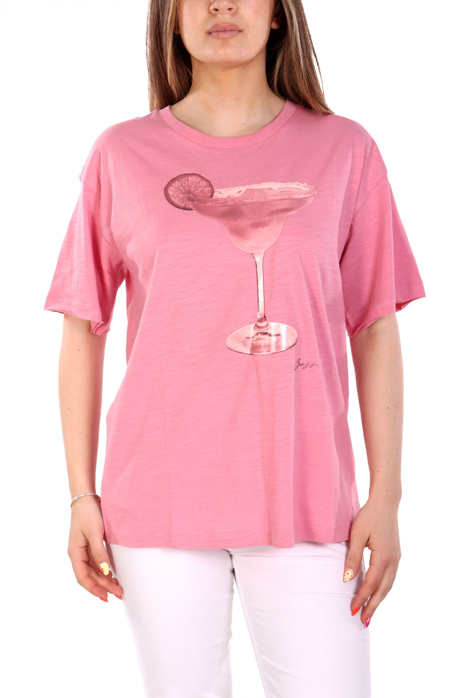 BOSS T-SHIRT C_EBAND_4 LOGO ΡΟΖ