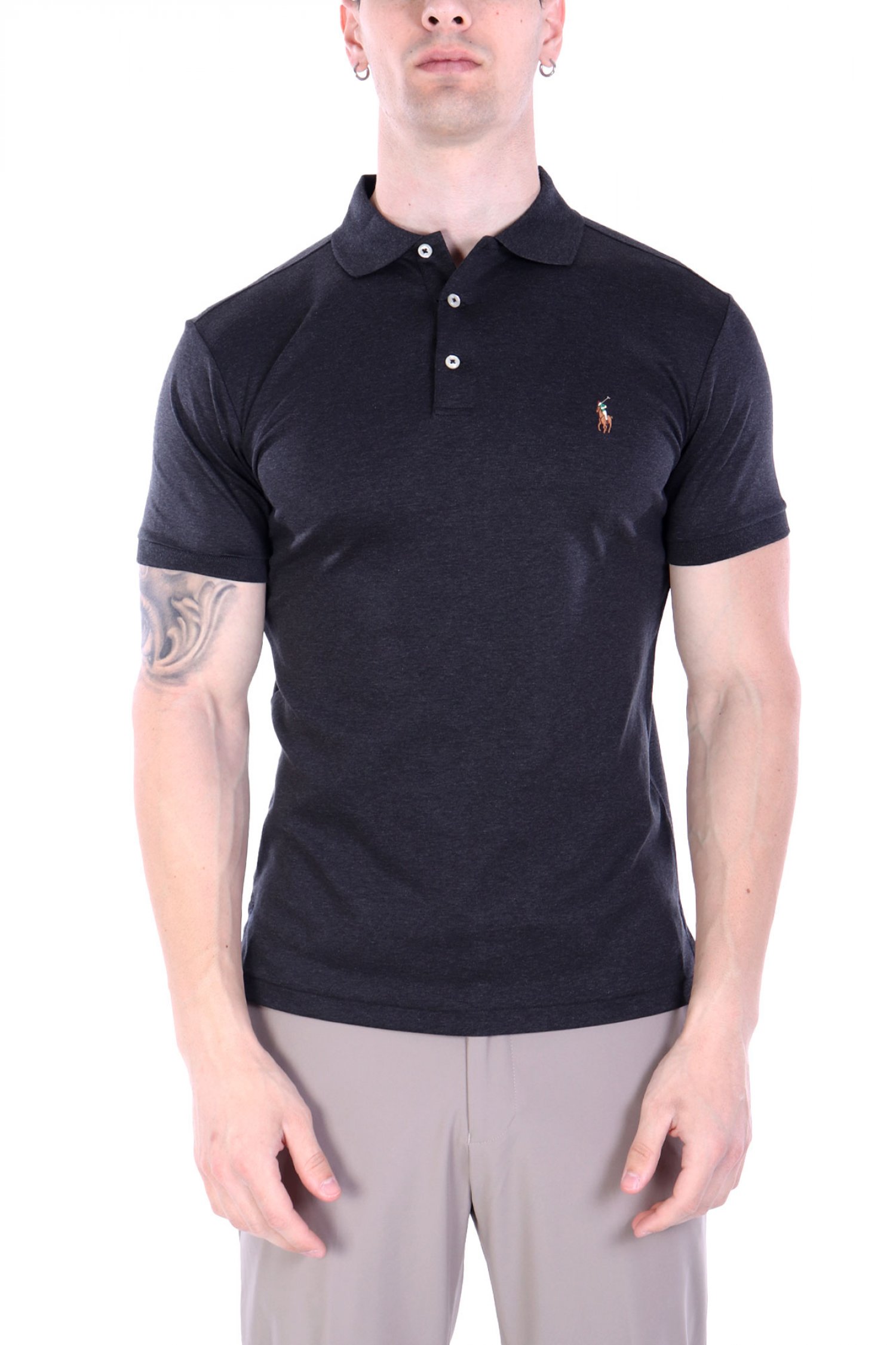 RALPH LAUREN POLO INTERLOCK CUSTOM SLIM FIT LOGO ΑΝΘΡΑΚΙ