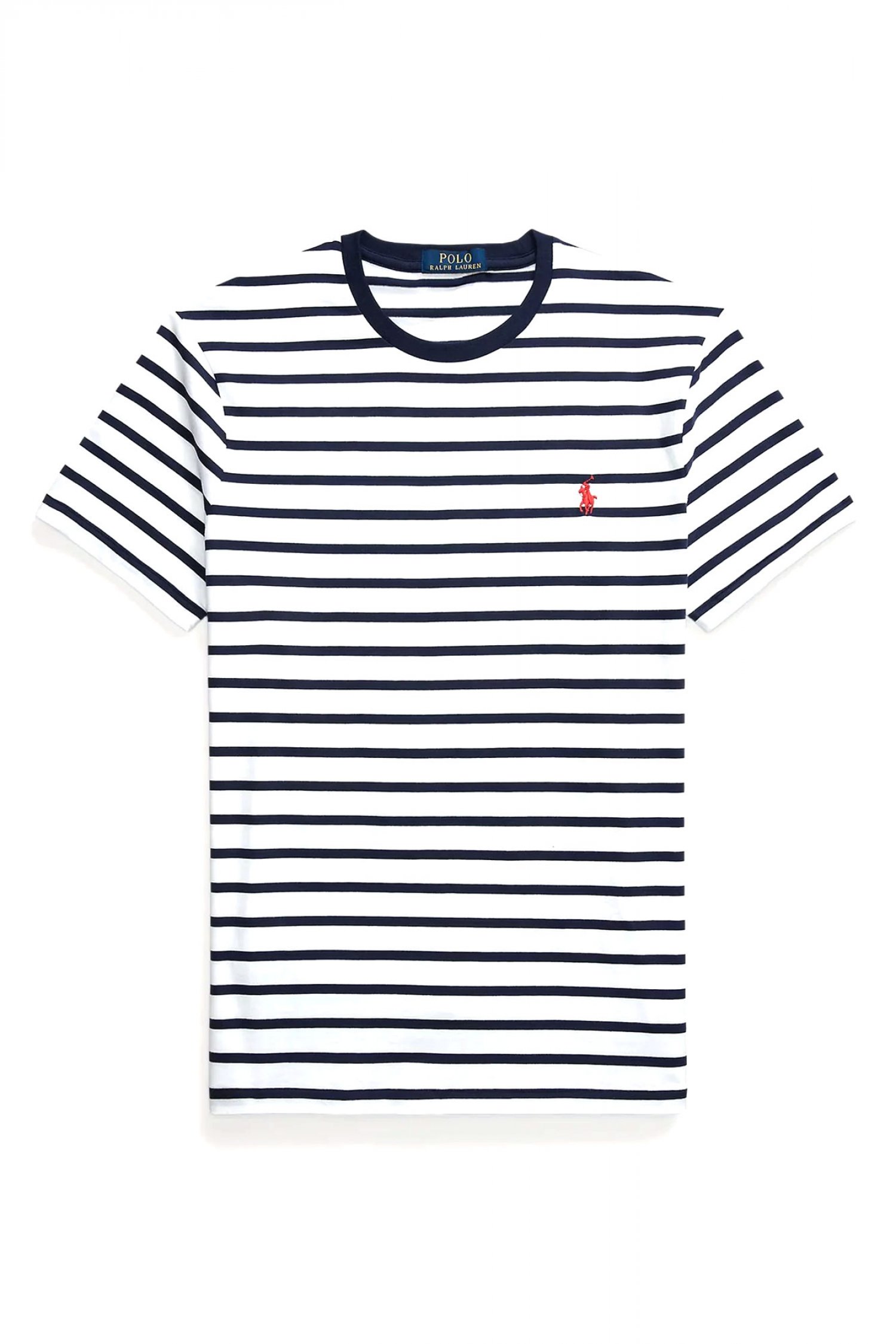 RALPH LAUREN T-SHIRT ΡΙΓΕ CUSTOM SLIM FIT LOGO ΛΕΥΚΟ-ΜΠΛΕ