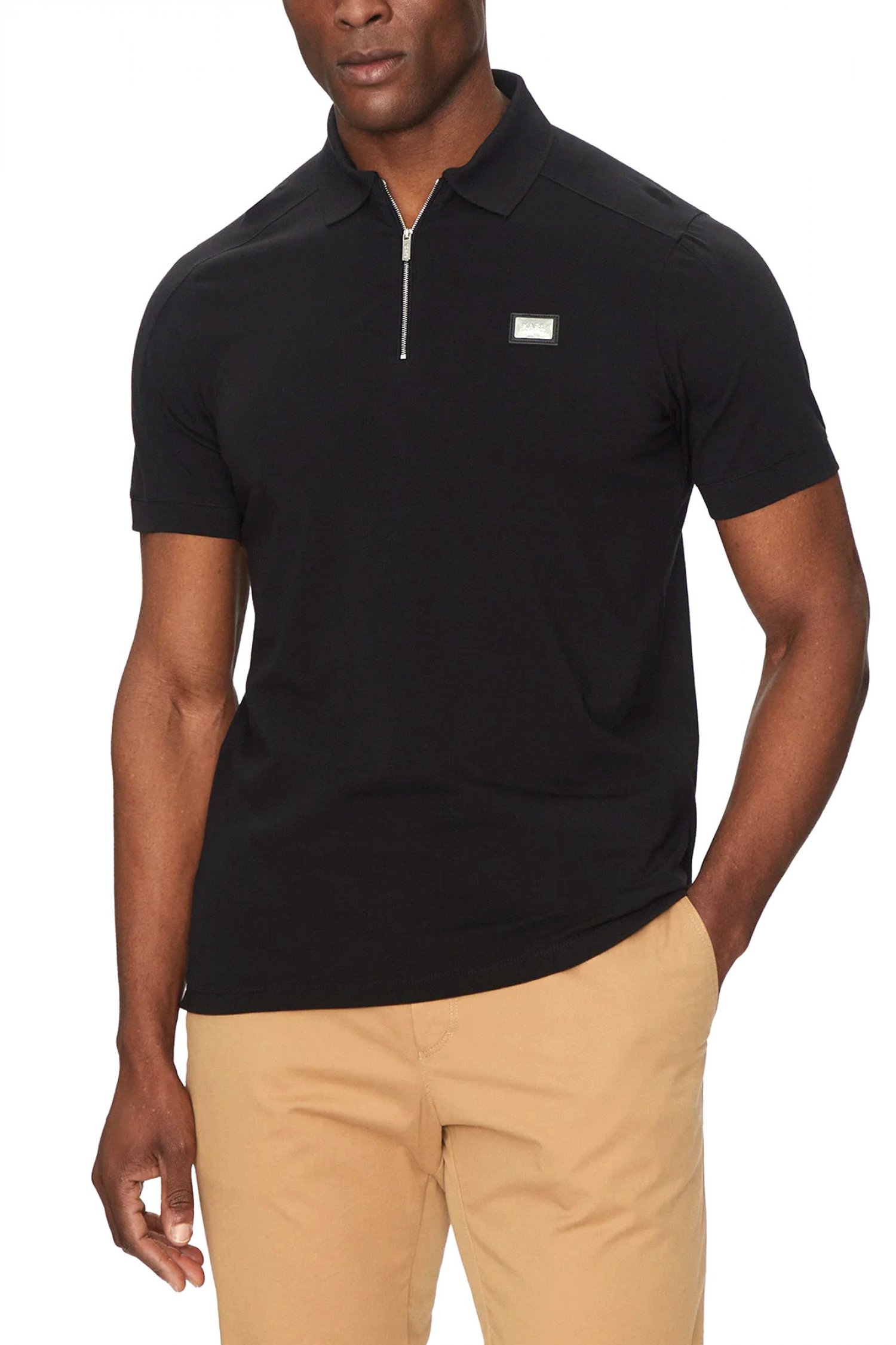 KARL LAGERFELD POLO HALFZIP METALLIC LOGO ΜΑΥΡΟ