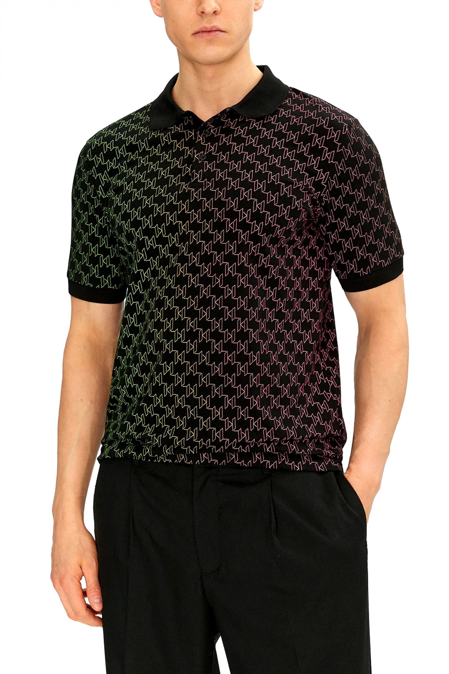 KARL LAGERFELD POLO ALL OVER LOGO MULTI ΜΑΥΡΟ