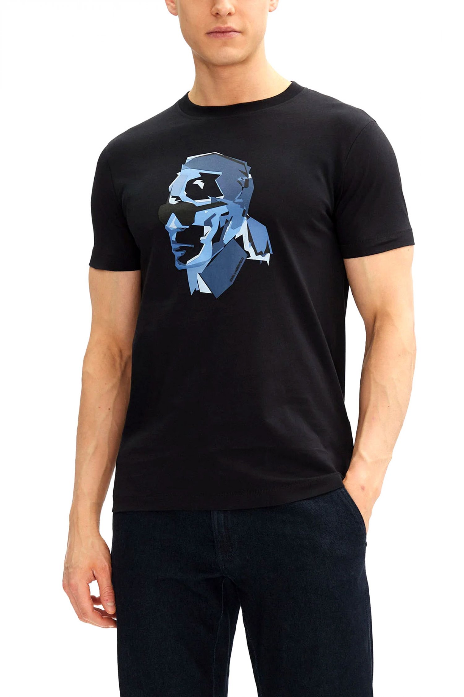 KARL LAGERFELD T-SHIRT CREW NECK LOGO ΜΠΛΕ