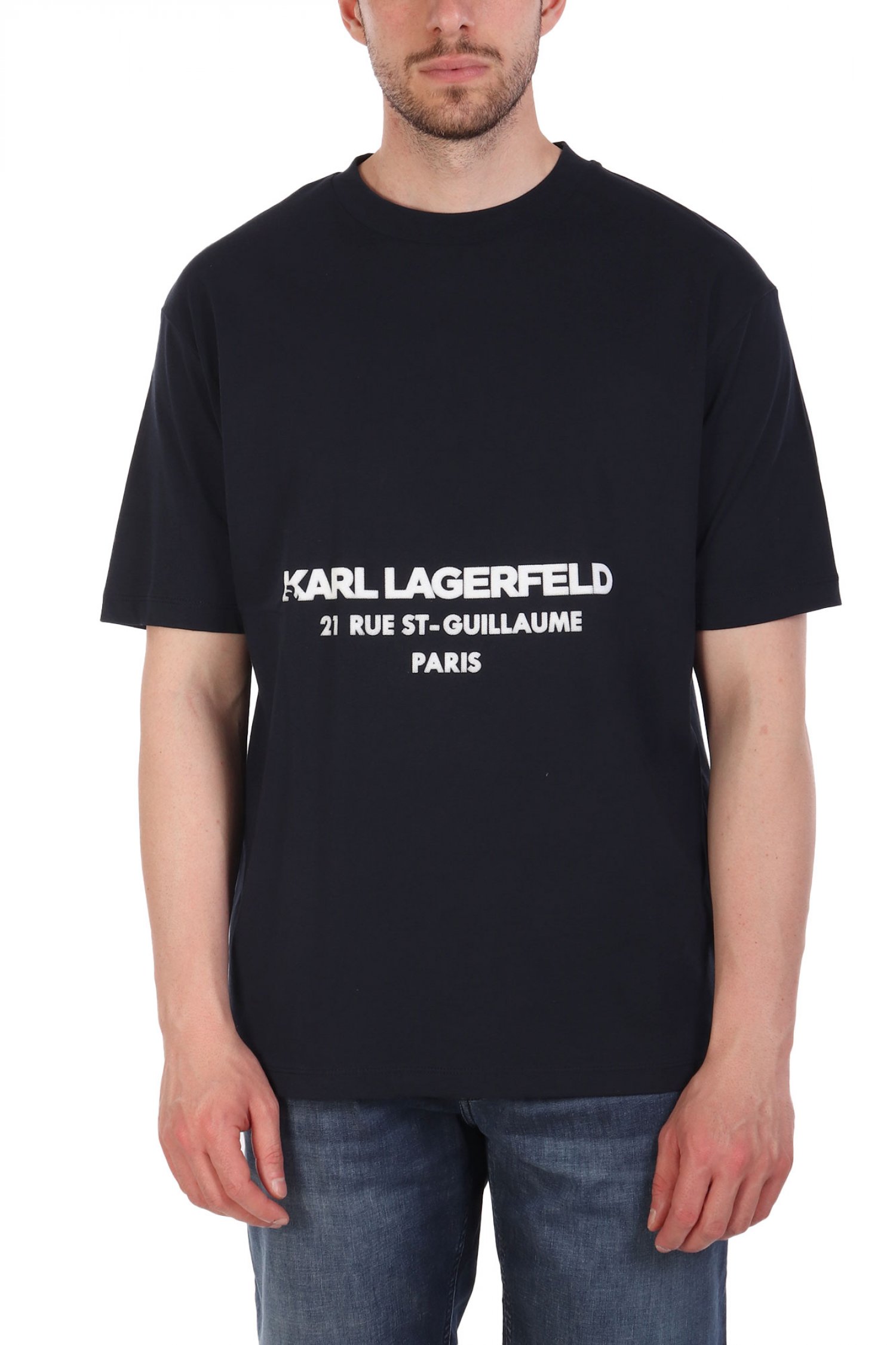 KARL LAGERFELD T-SHIRT CREW NECK LOGO ΜΠΛΕ