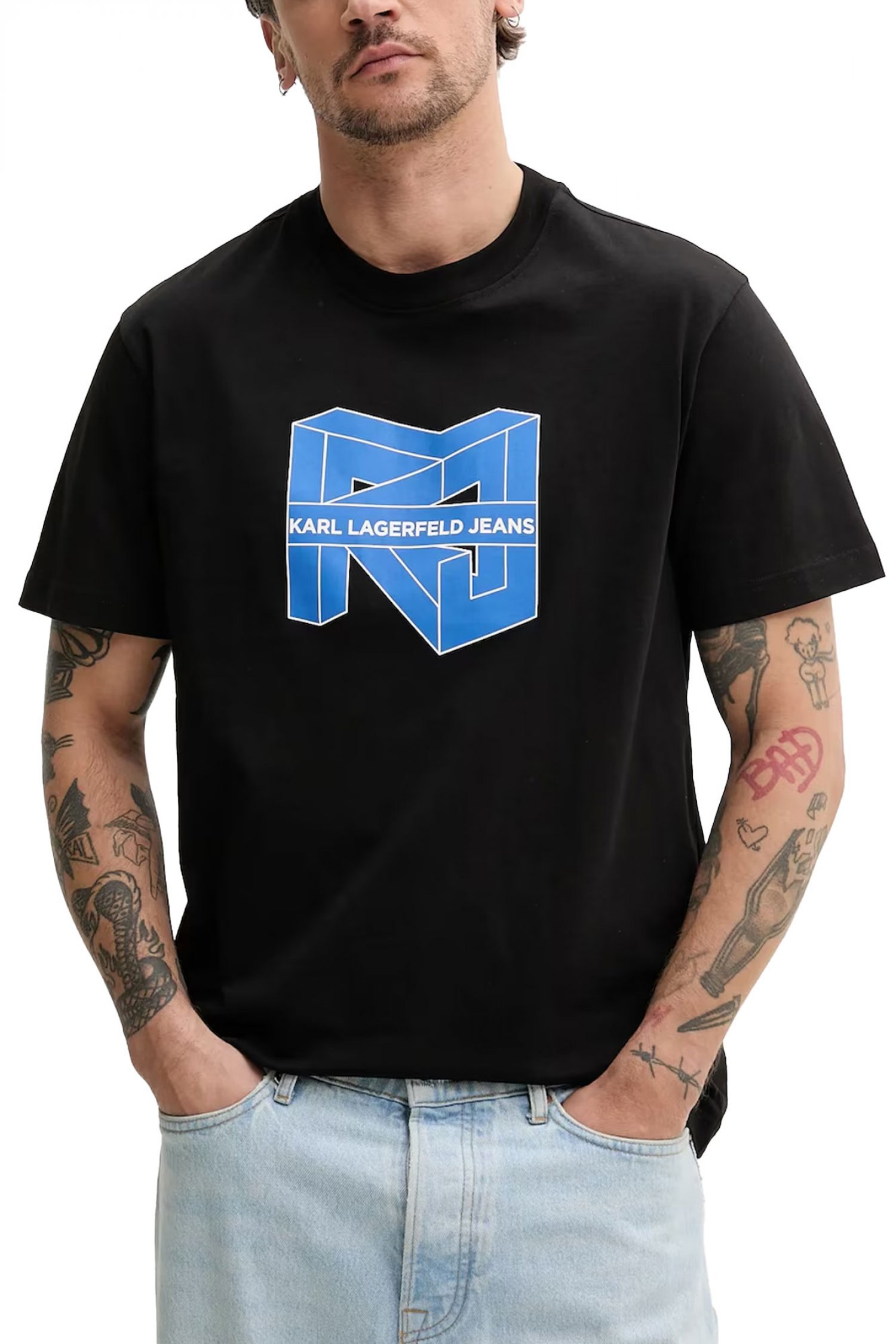 KARL LAGERFELD JEANS T-SHIRT REGULAR SS CUBE LOGO TEE ΜΑΥΡΟ