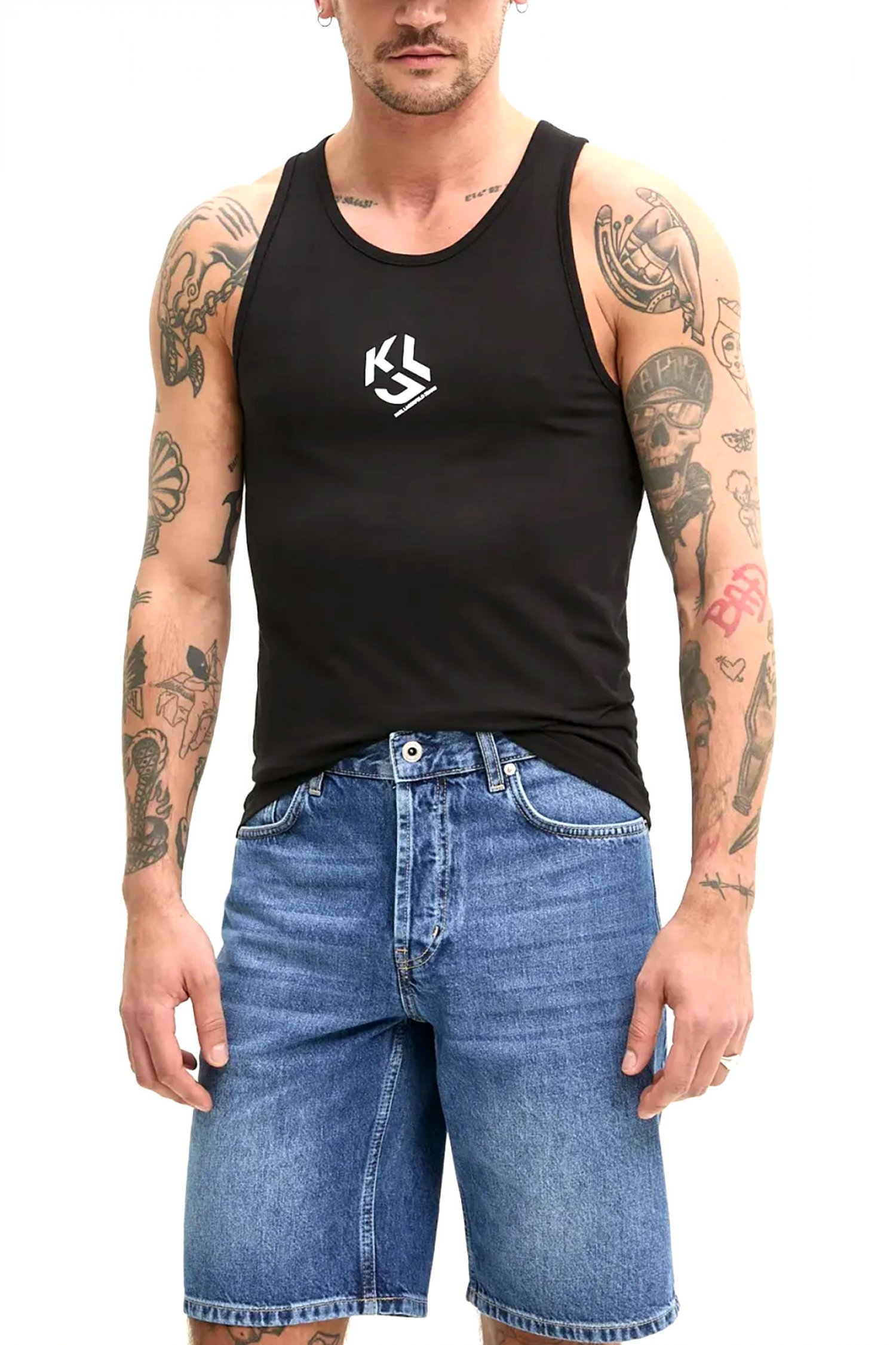 KARL LAGERFELD JEANS T-SHIRT ΤΙΡΑΝΤΕ JERSEY VEST ΜΑΥΡΟ