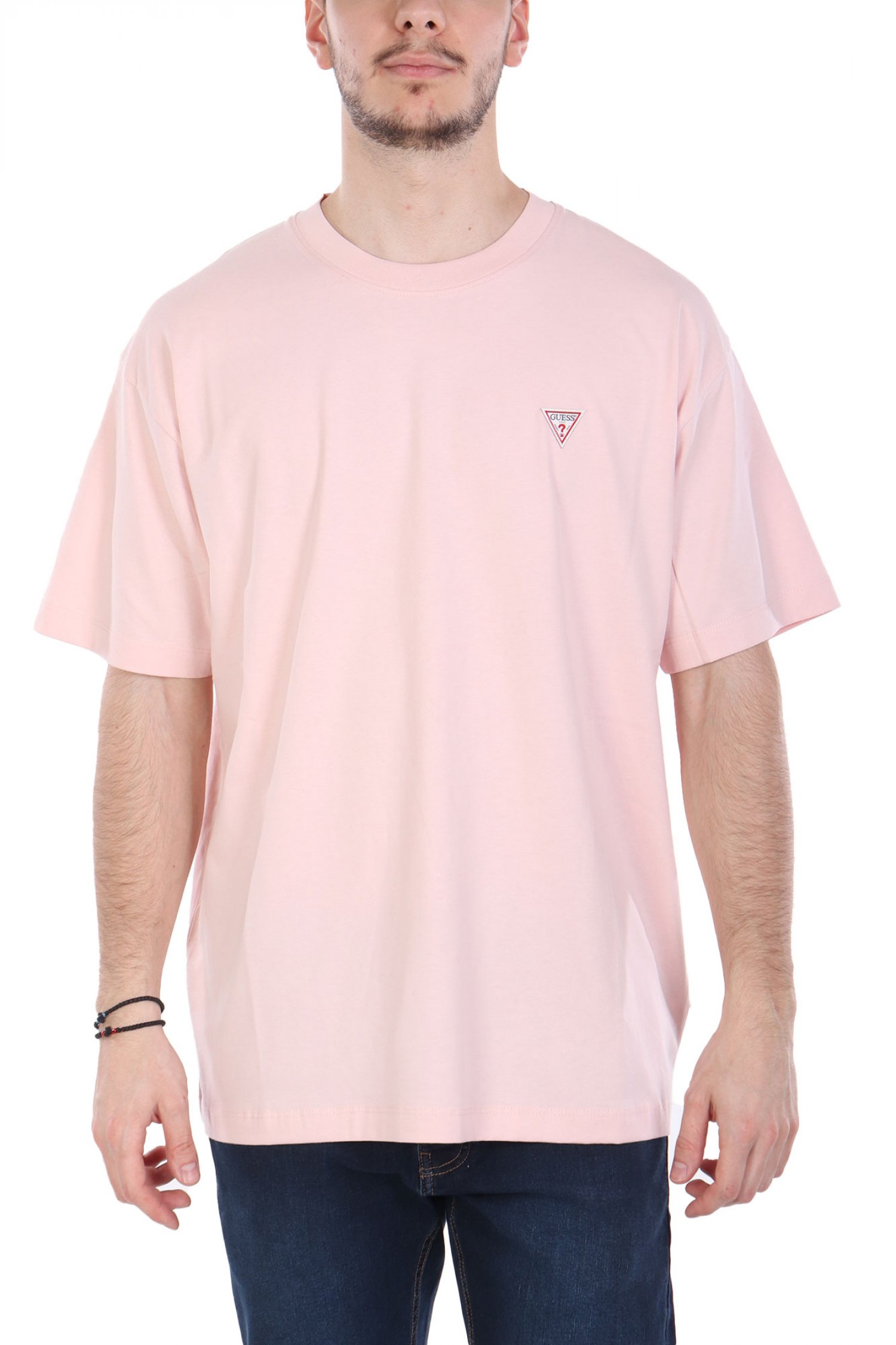 GUESS JEANS T-SHIRT CREWNECK OVERSIZED FIT LOGO ΡΟΖ