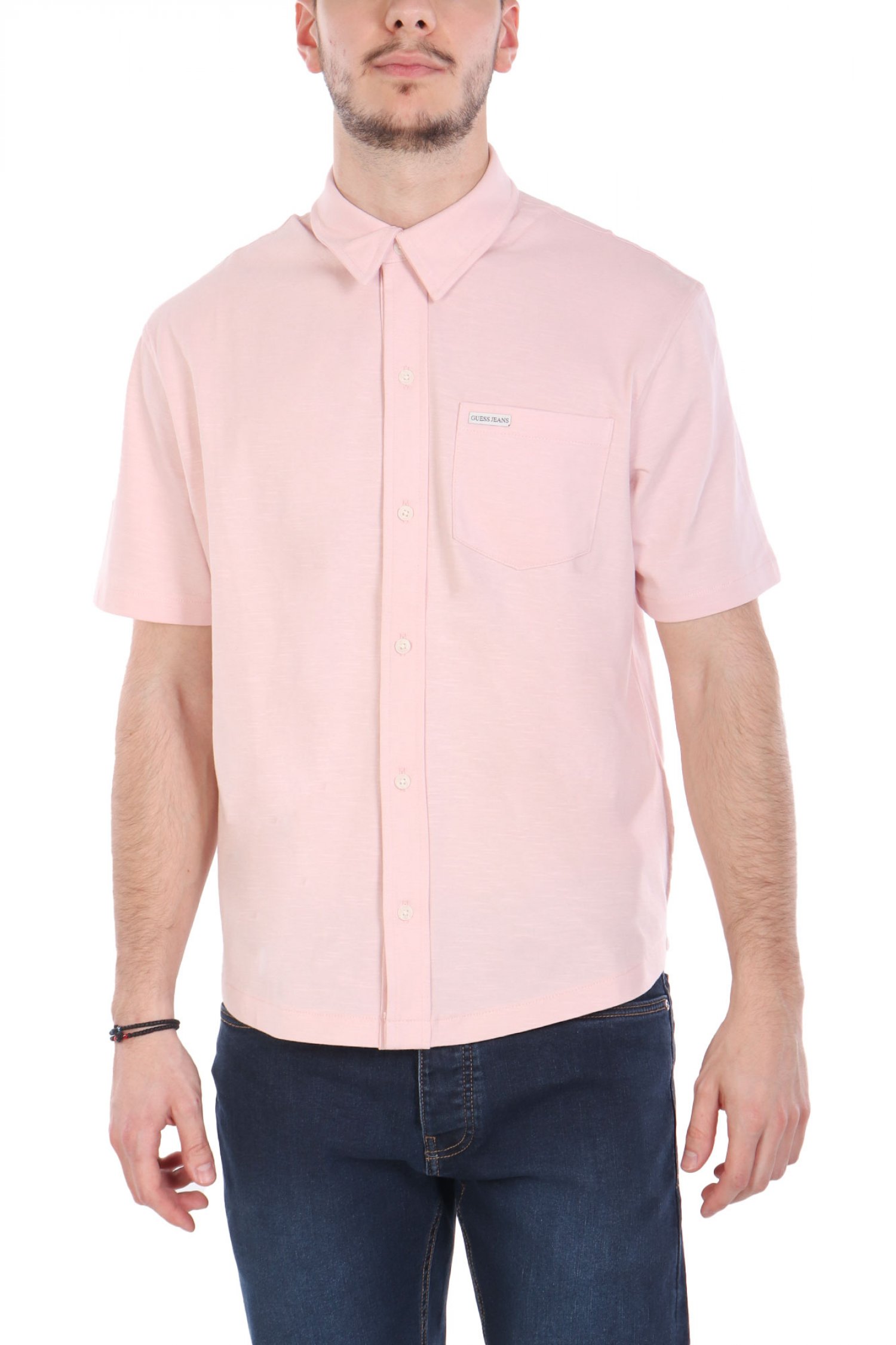 GUESS JEANS GUESS JEANS ΠΟΥΚΑΜΙΣΟ ΚΟΝΤΟΜΑΝΙΚΟ POCKET LOGO ΡΟΖ
