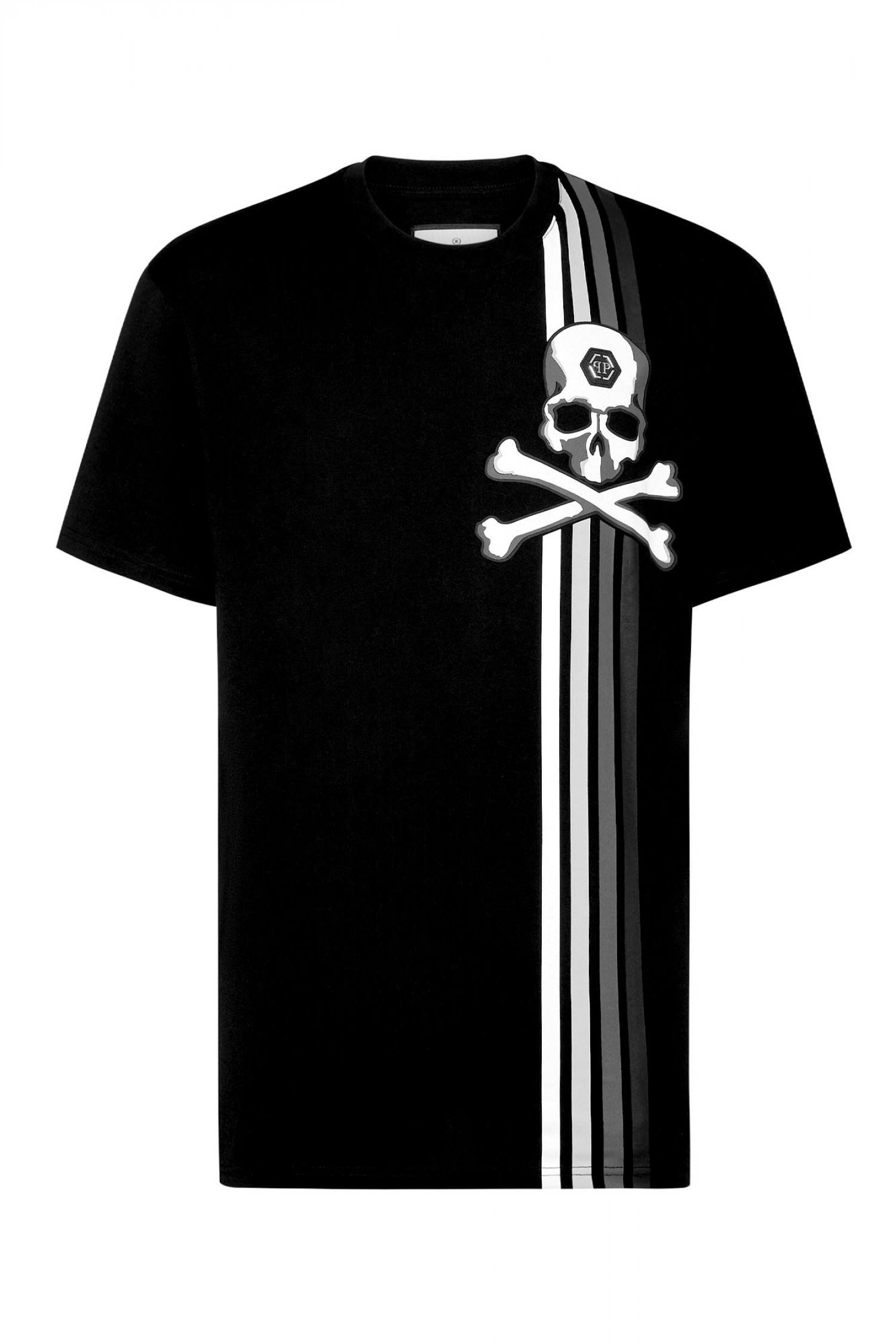 PHILIPP PLEIN T-SHIRT ROUND NECK SS LOGO ΜΑΥΡΟ