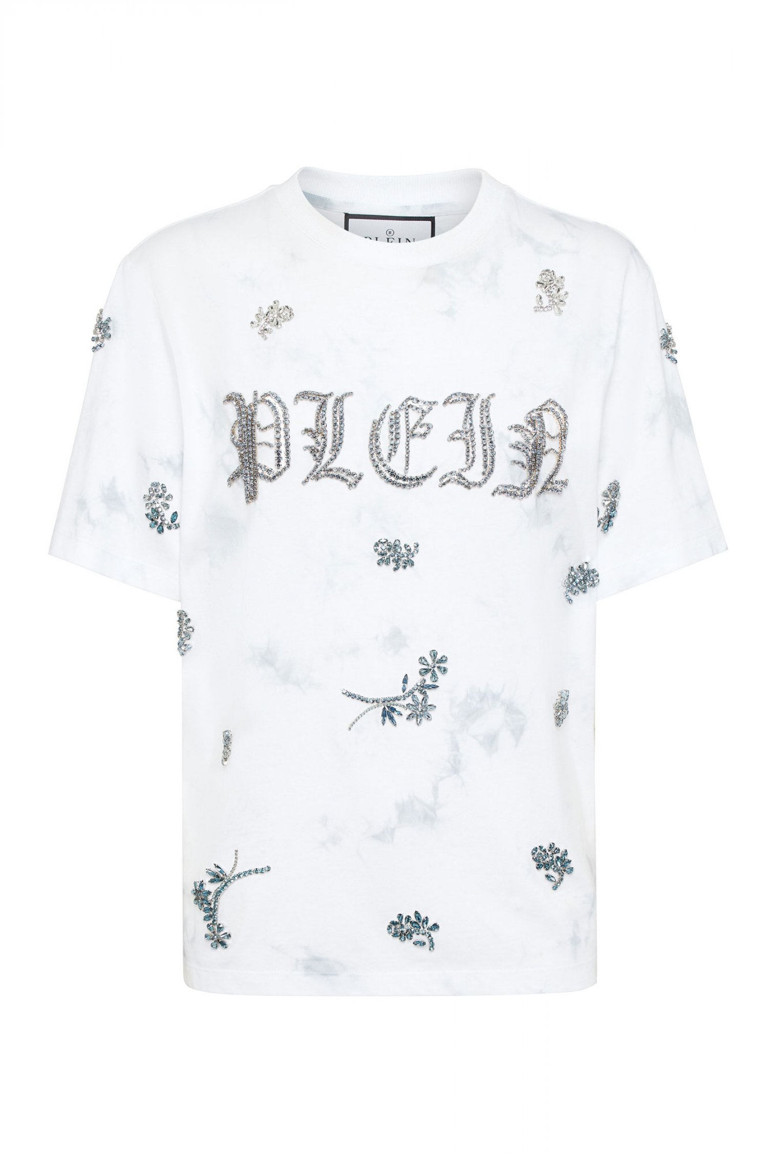 PHILIPP PLEIN T-SHIRT ROUND NECK SS FLOWERS TIE-DYE MAN FIT ΛΕΥΚΟ-ΣΙΕΛ