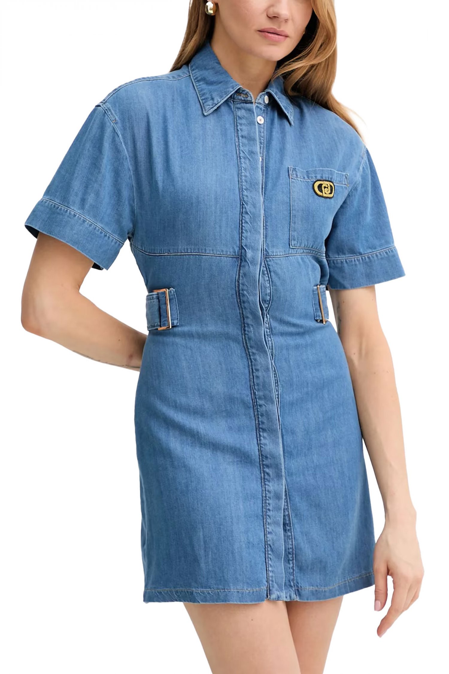 LIU-JO ΦΟΡΕΜΑ JEANS MINI ΖΩΝΗ ΑΝΟΙΓΜΑ ΠΙΣΩ ΜΠΛΕ