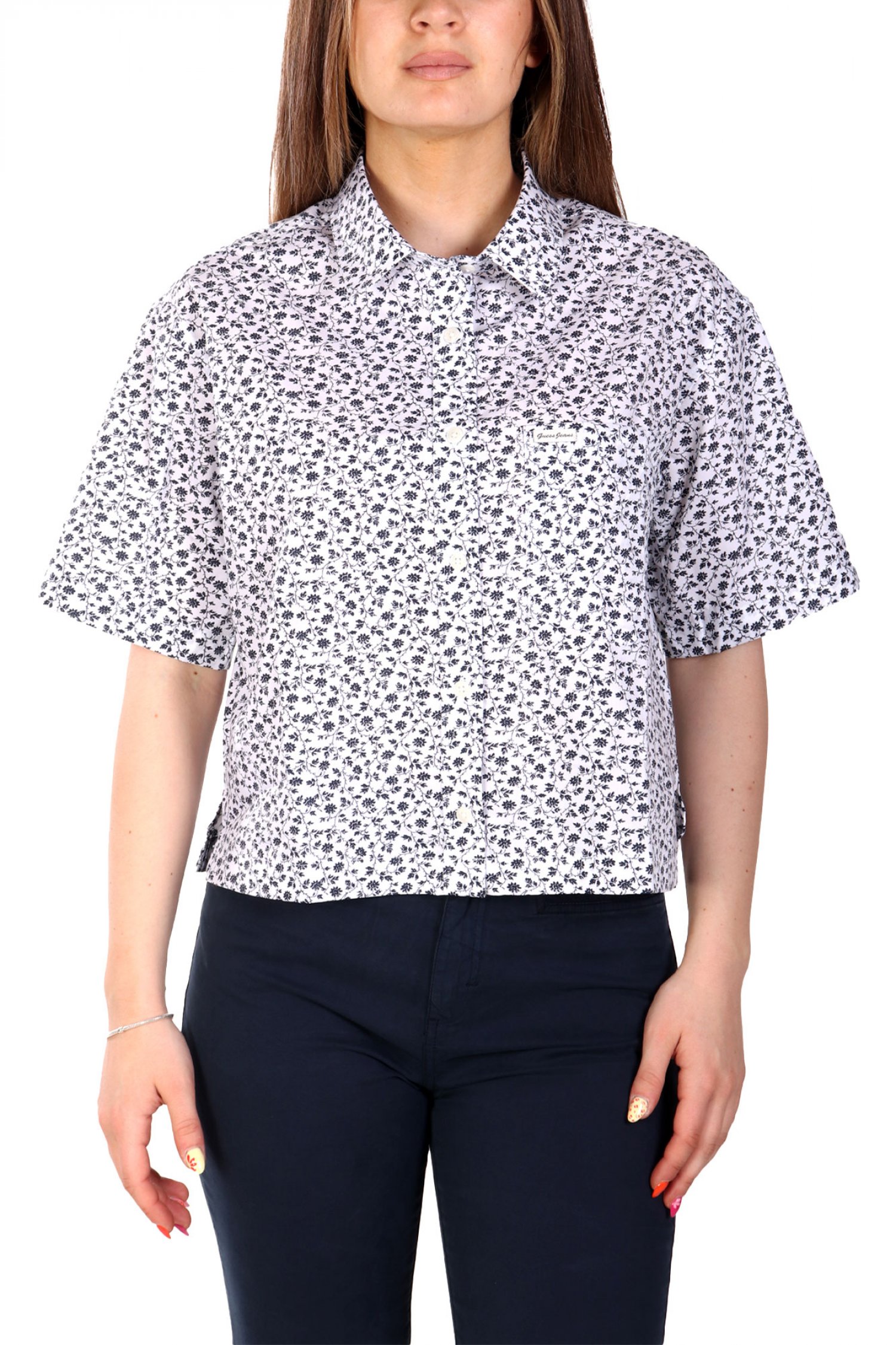 GUESS JEANS ΠΟΥΚΑΜΙΣΟ ΕΜΠΡΙΜΕ ΜΑΥΡΟ-ΛΕΥΚΟ