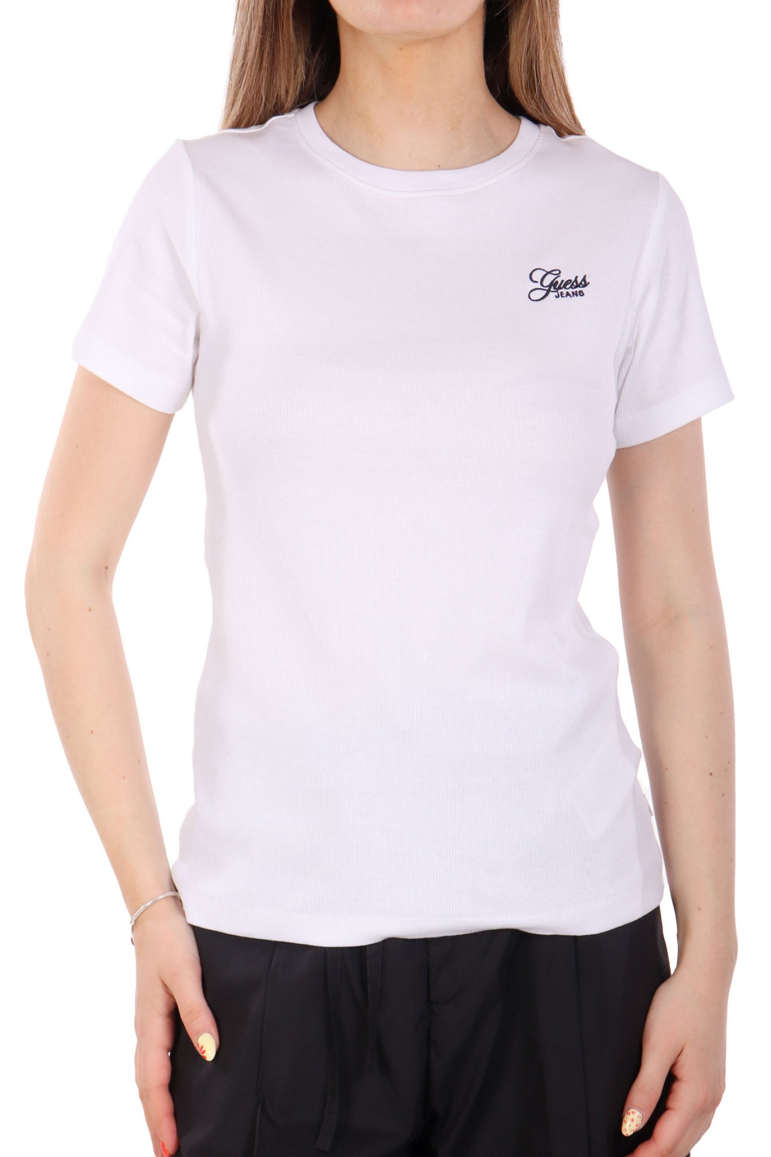 GUESS JEANS GUESS JEANS T-SHIRT ΡΙΠ SLIM FIT LOGO ΛΕΥΚΟ