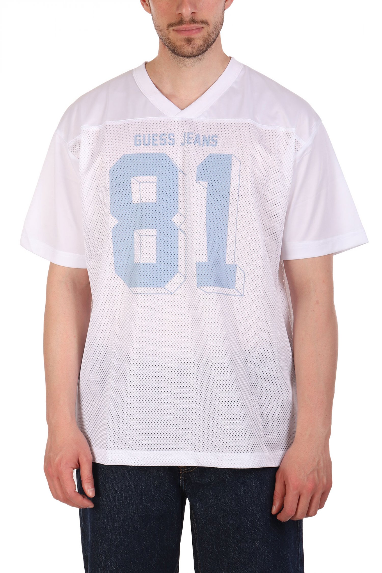 GUESS JEANS T-SHIRT V-NECK OVERSIZED ΛΕΥΚΟ