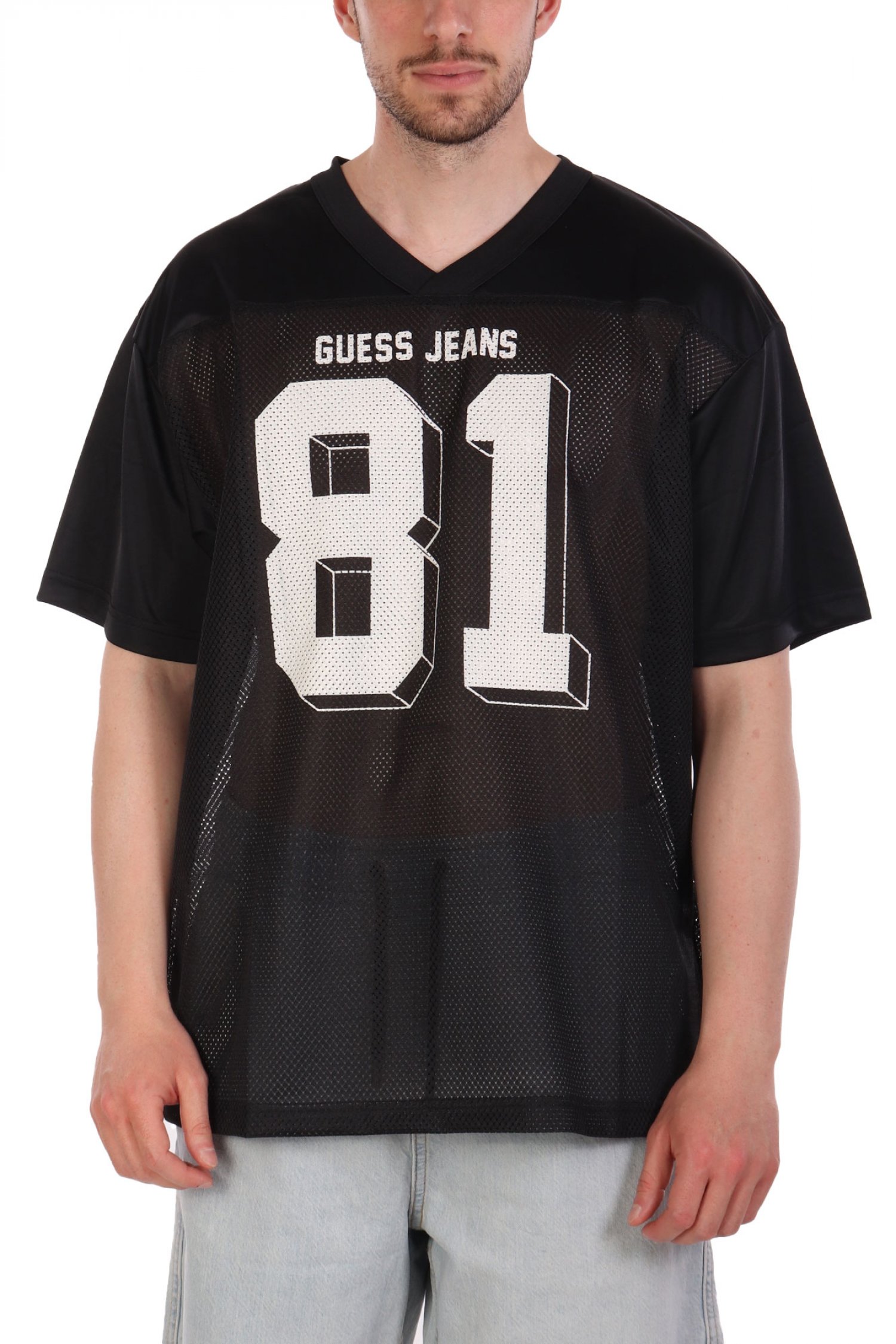 GUESS JEANS T-SHIRT V-NECK OVERSIZED ΜΑΥΡΟ