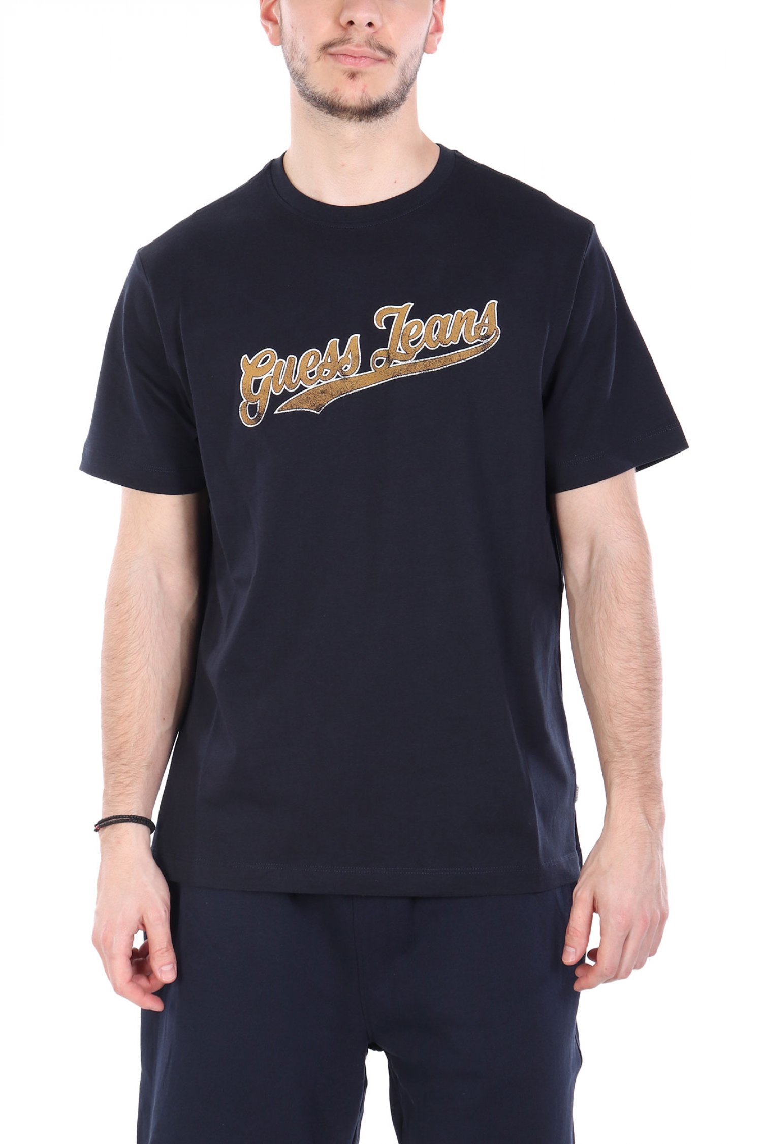 GUESS JEANS T-SHIRT CREWNECK REGULAR FIT ΜΠΛΕ