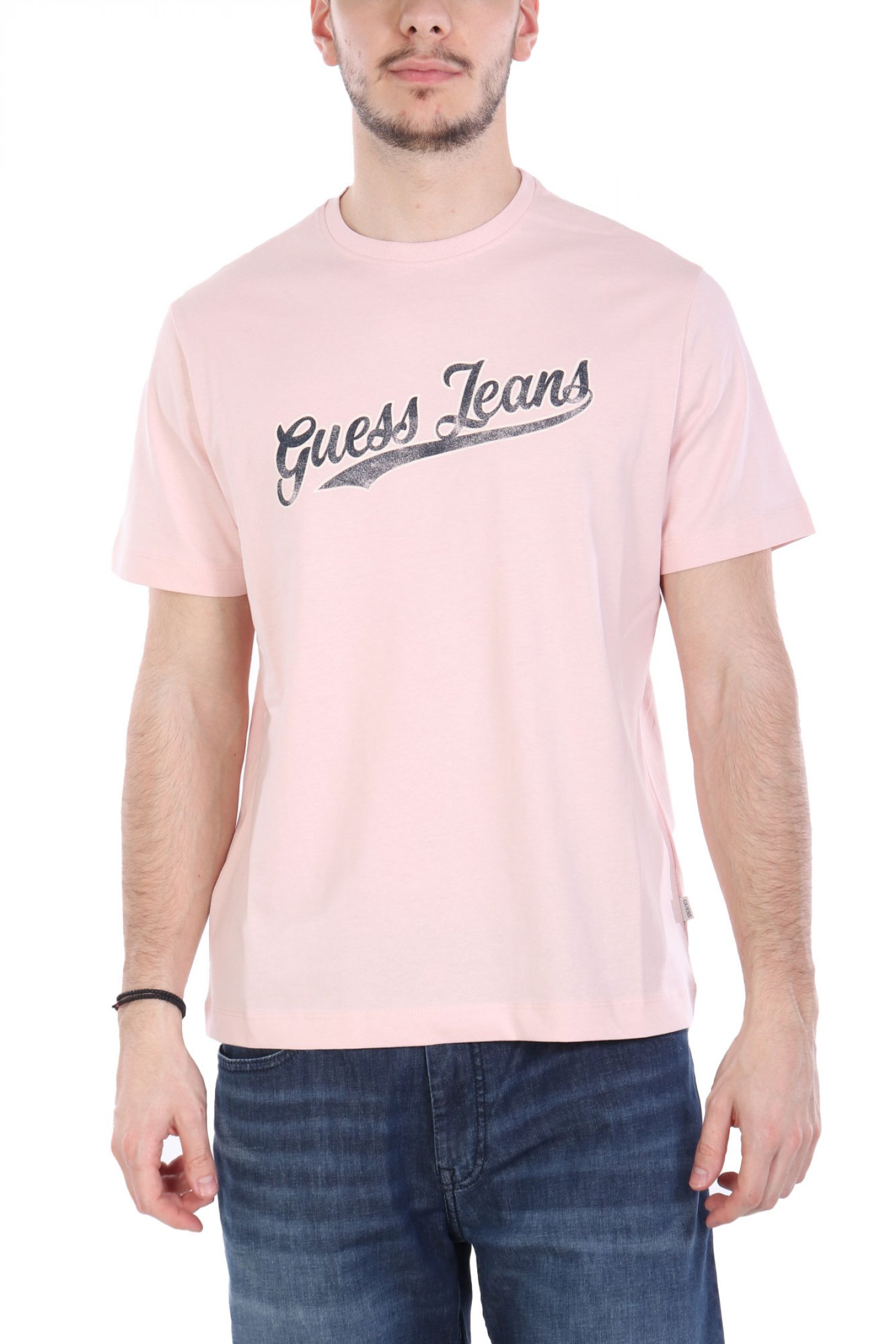 GUESS JEANS T-SHIRT CREWNECK REGULAR FIT ΡΟΖ