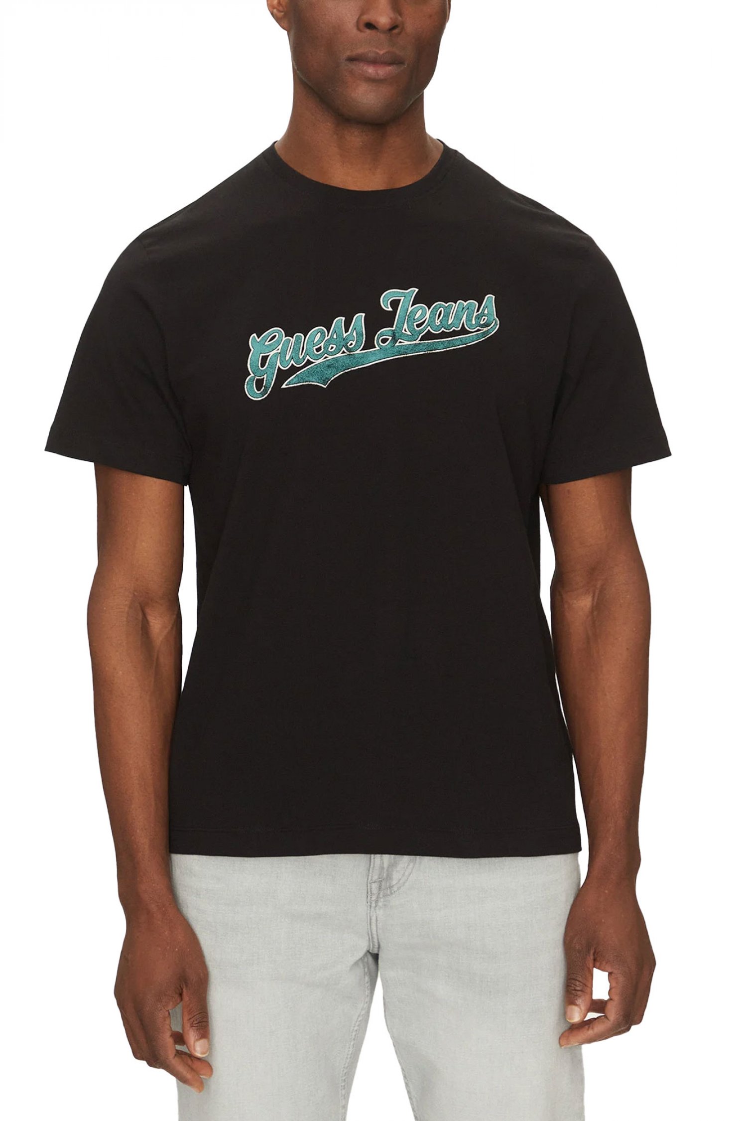 GUESS JEANS T-SHIRT CREWNECK REGULAR FIT ΜΑΥΡΟ