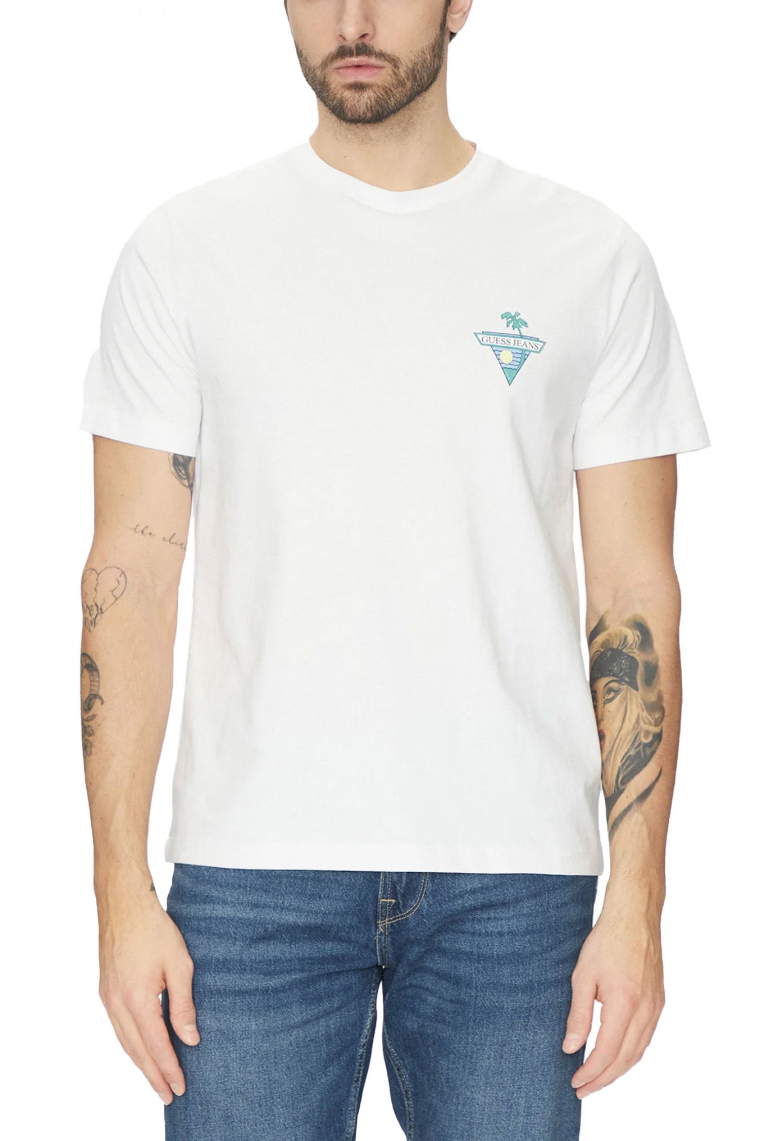 GUESS JEANS GUESS JEANS T-SHIRT CREW NECK REGULAR FIT LOGO ΛΕΥΚΟ