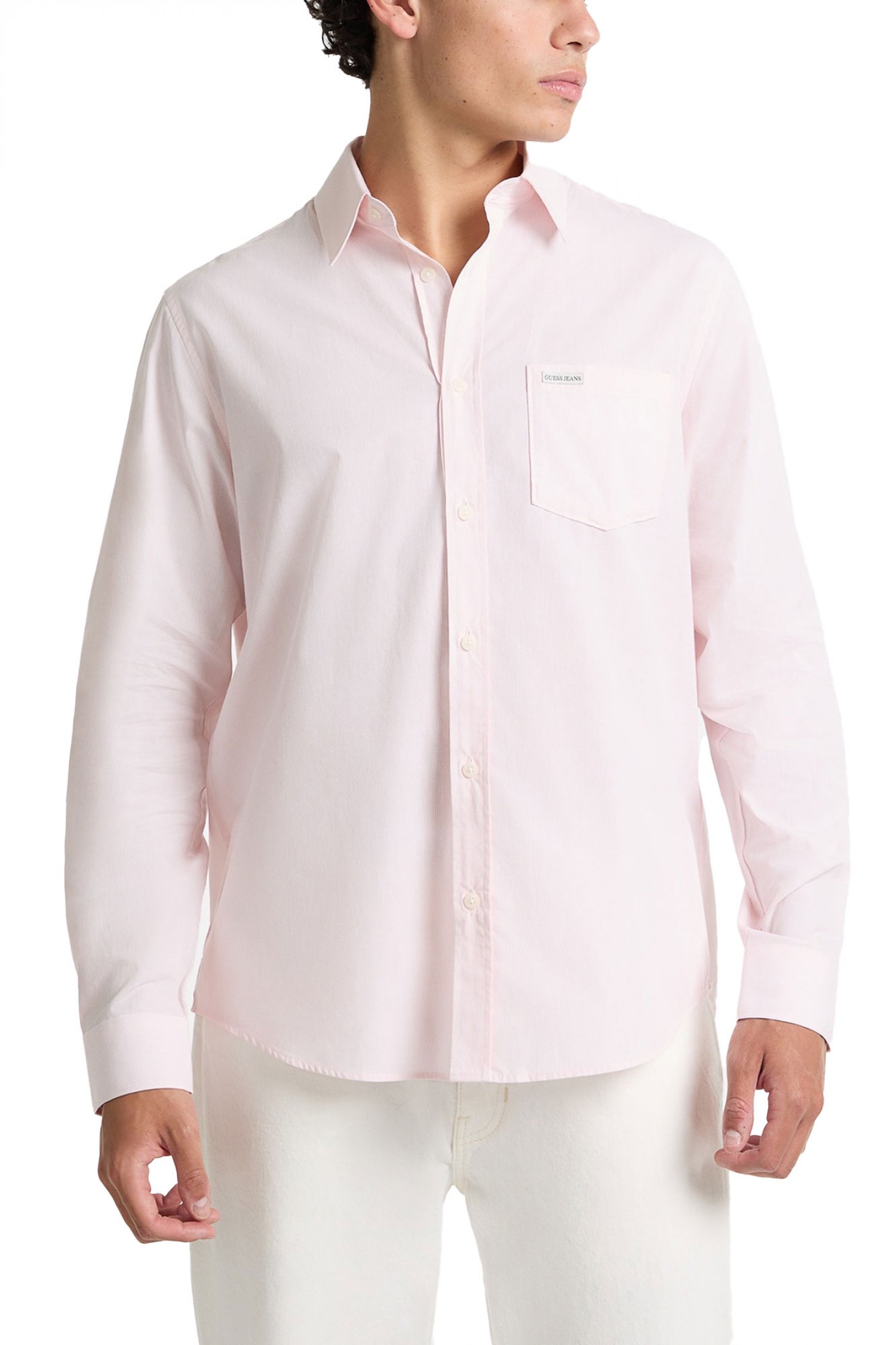 GUESS JEANS ΠΟΥΚΑΜΙΣΟ ΡΙΓΕ LS CLASSIC FIT POCKET ΡΟΖ