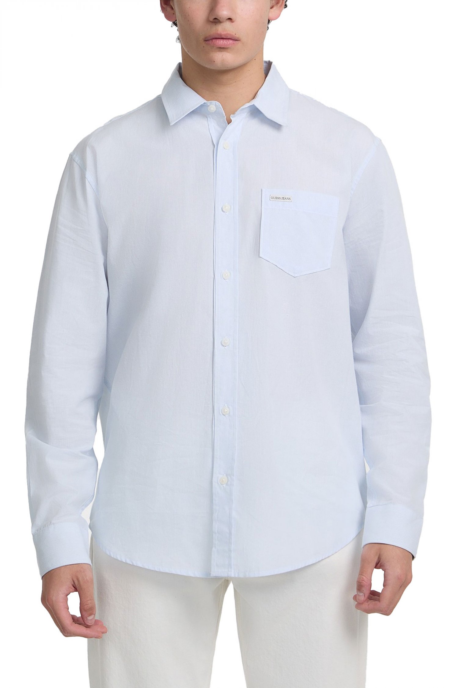 GUESS JEANS ΠΟΥΚΑΜΙΣΟ ΡΙΓΕ LS CLASSIC FIT POCKET ΓΑΛΑΖΙΟ