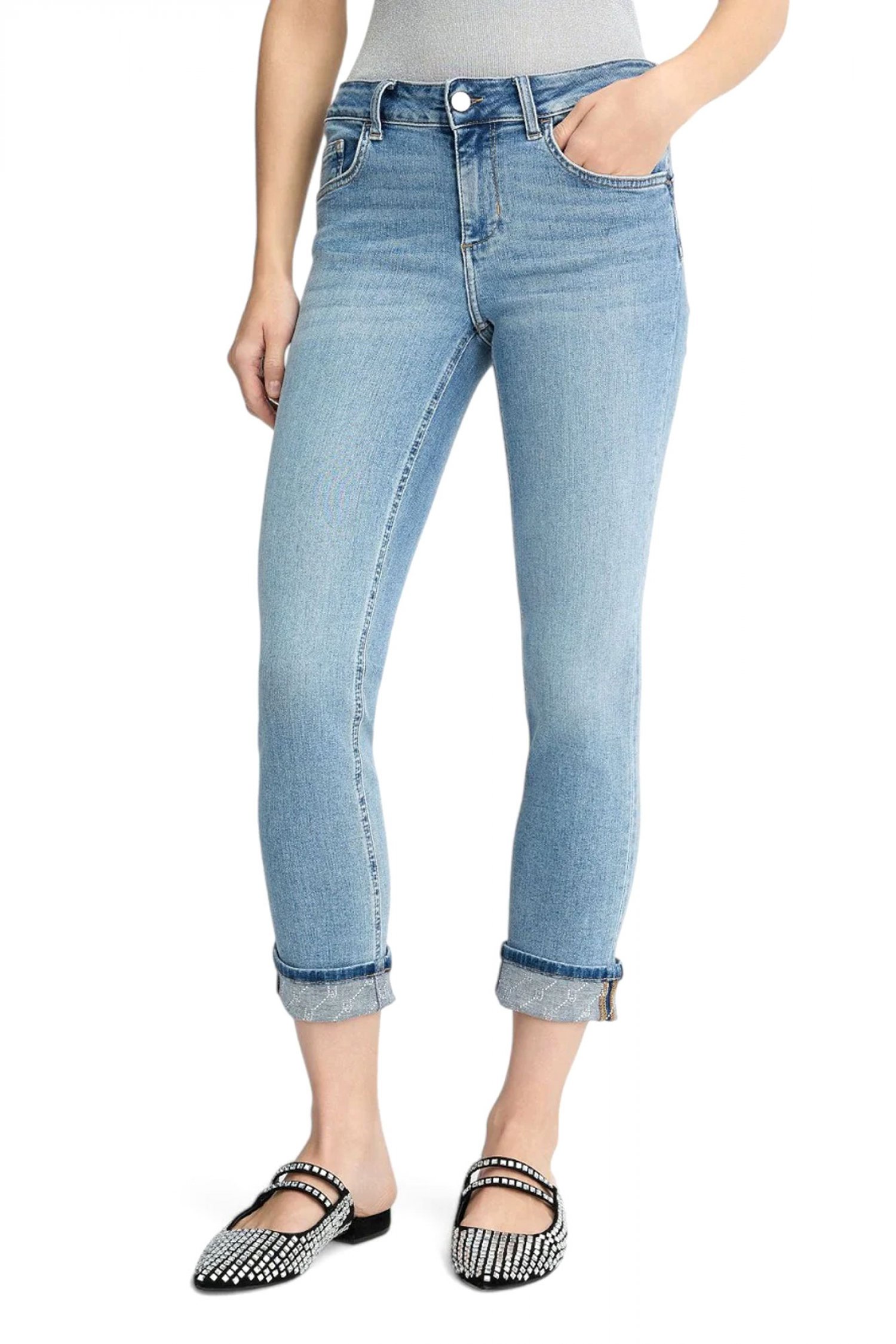 LIU-JO ΠΑΝΤΕΛΟΝΙ JEANS SKINNY MONROE ΡΕΒΕΡ ΣΤΡΑΣ LOGO ΜΠΛΕ