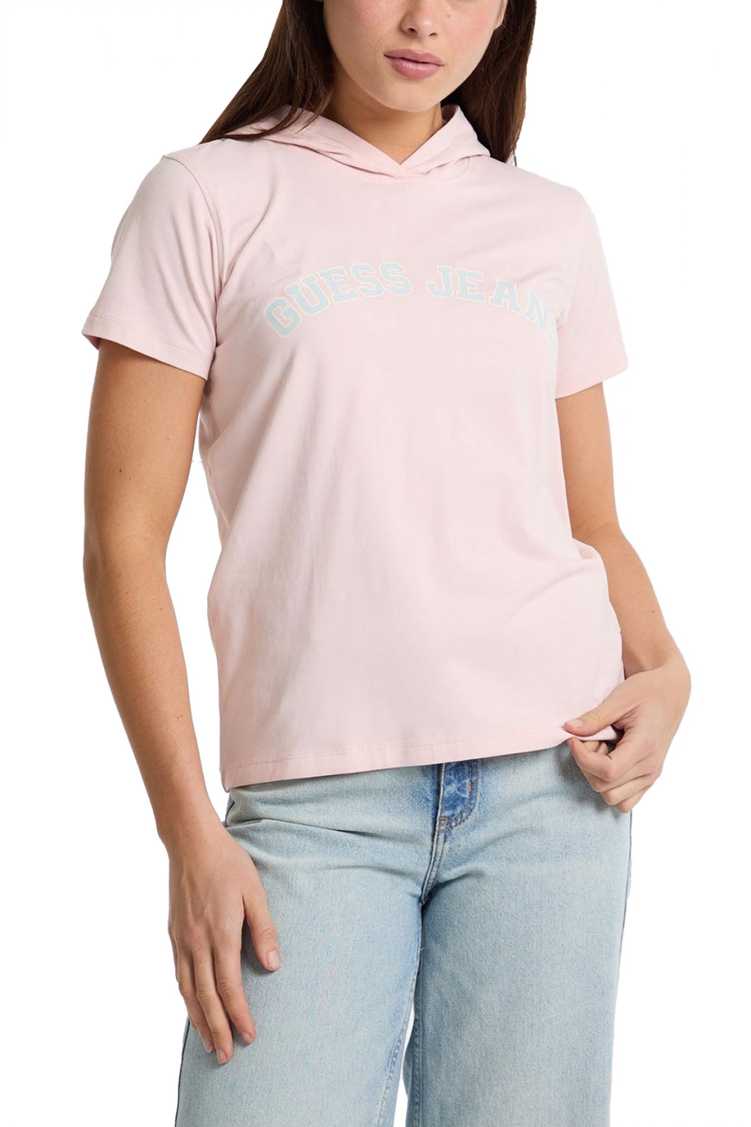 GUESS JEANS T-SHIRT ΜΕ ΚΟΥΚΟΥΛΑ LOGO ΡΟΖ