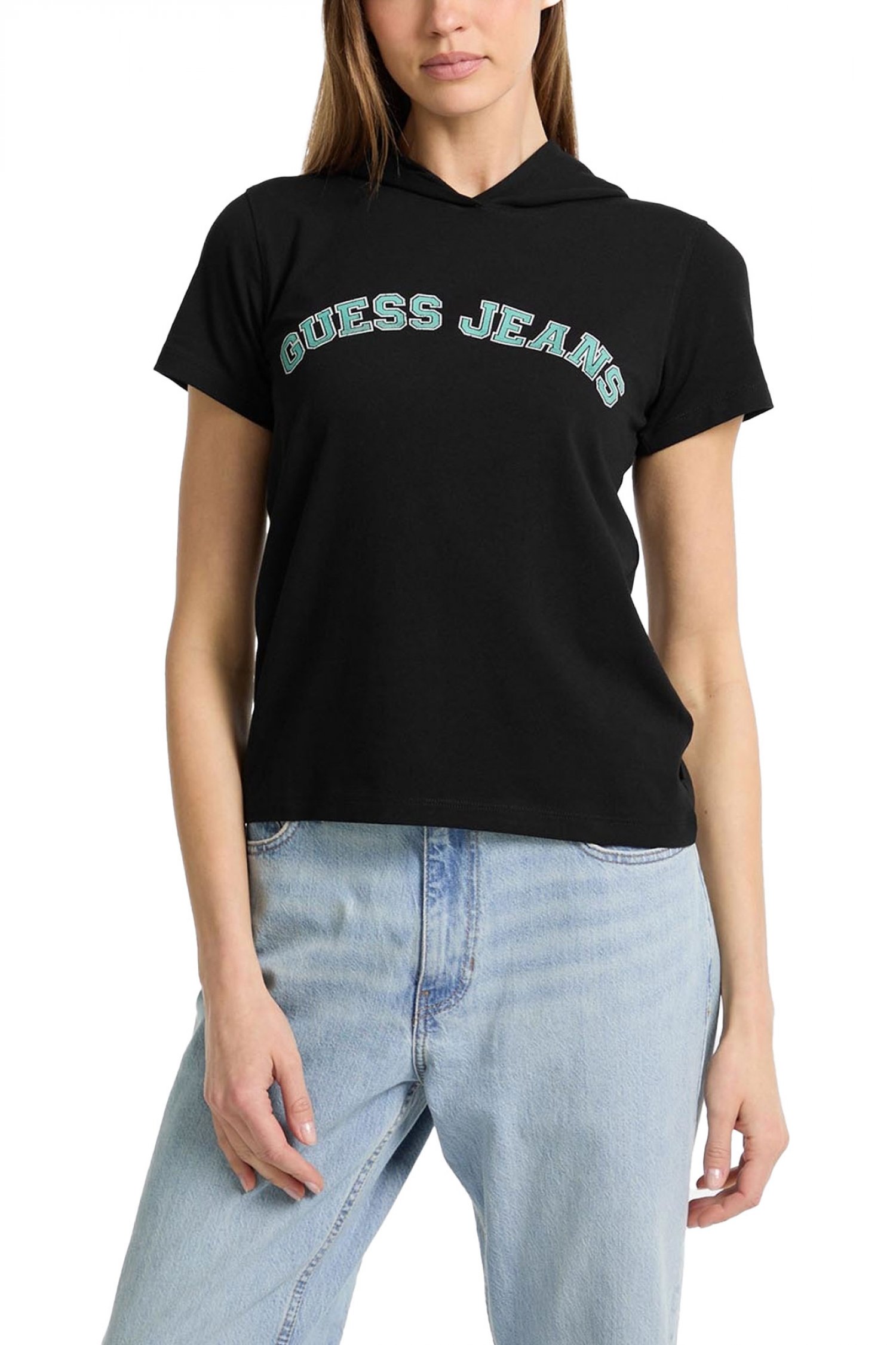 GUESS JEANS T-SHIRT ΜΕ ΚΟΥΚΟΥΛΑ LOGO ΜΑΥΡΟ