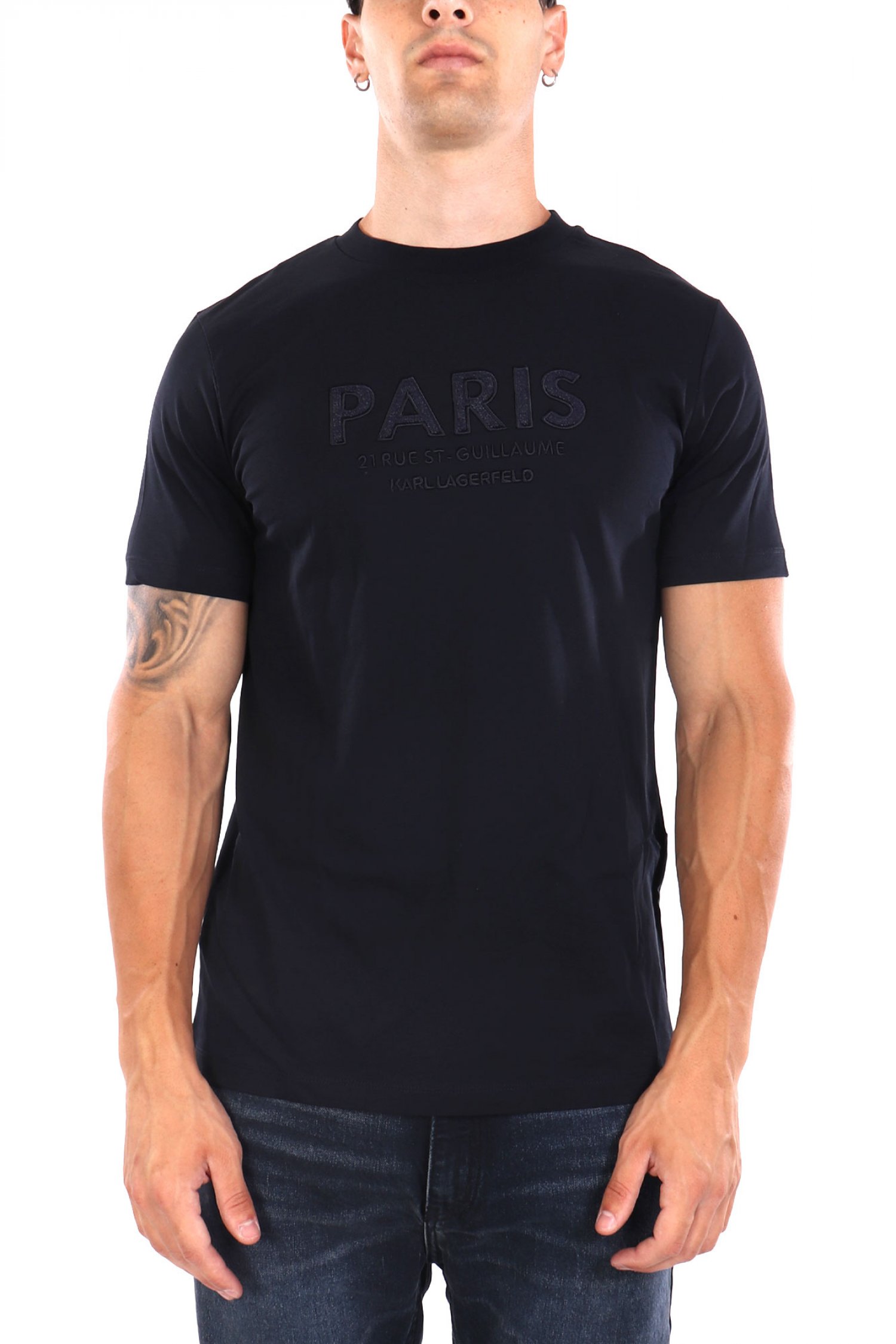 KARL LAGERFELD T-SHIRT CREW NECK LOGO PARIS ΜΠΛΕ