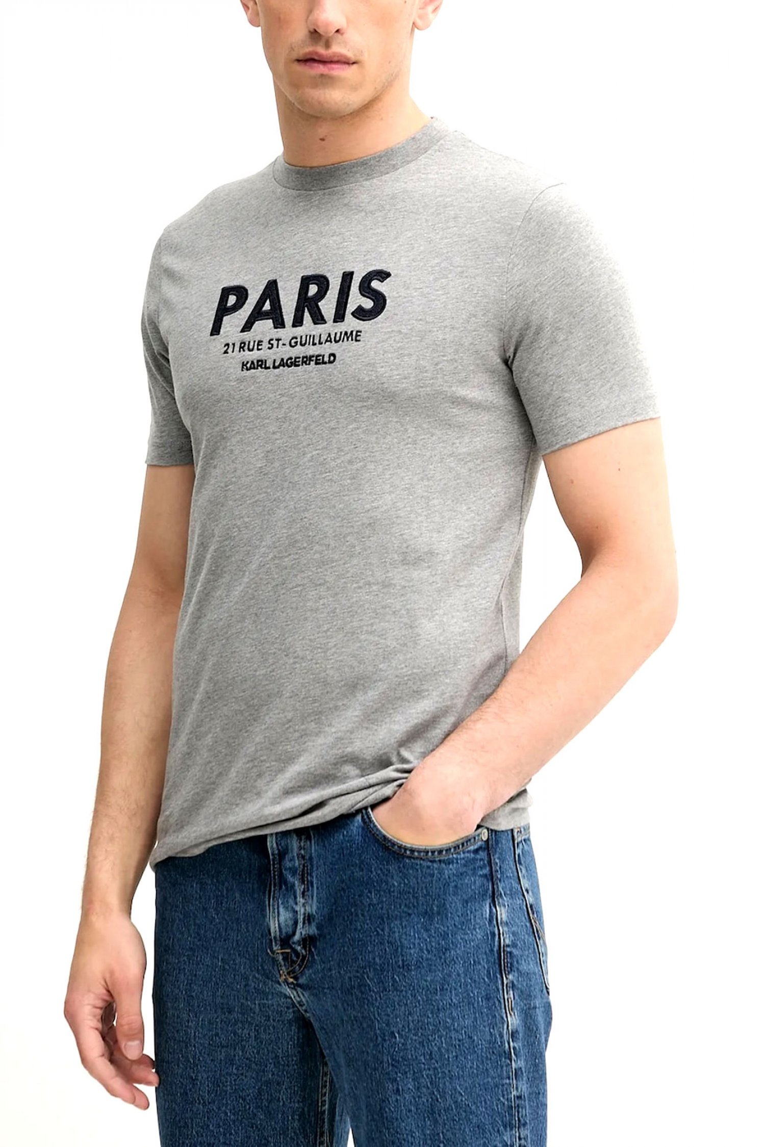 KARL LAGERFELD T-SHIRT CREW NECK LOGO PARIS ΓΚΡΙ