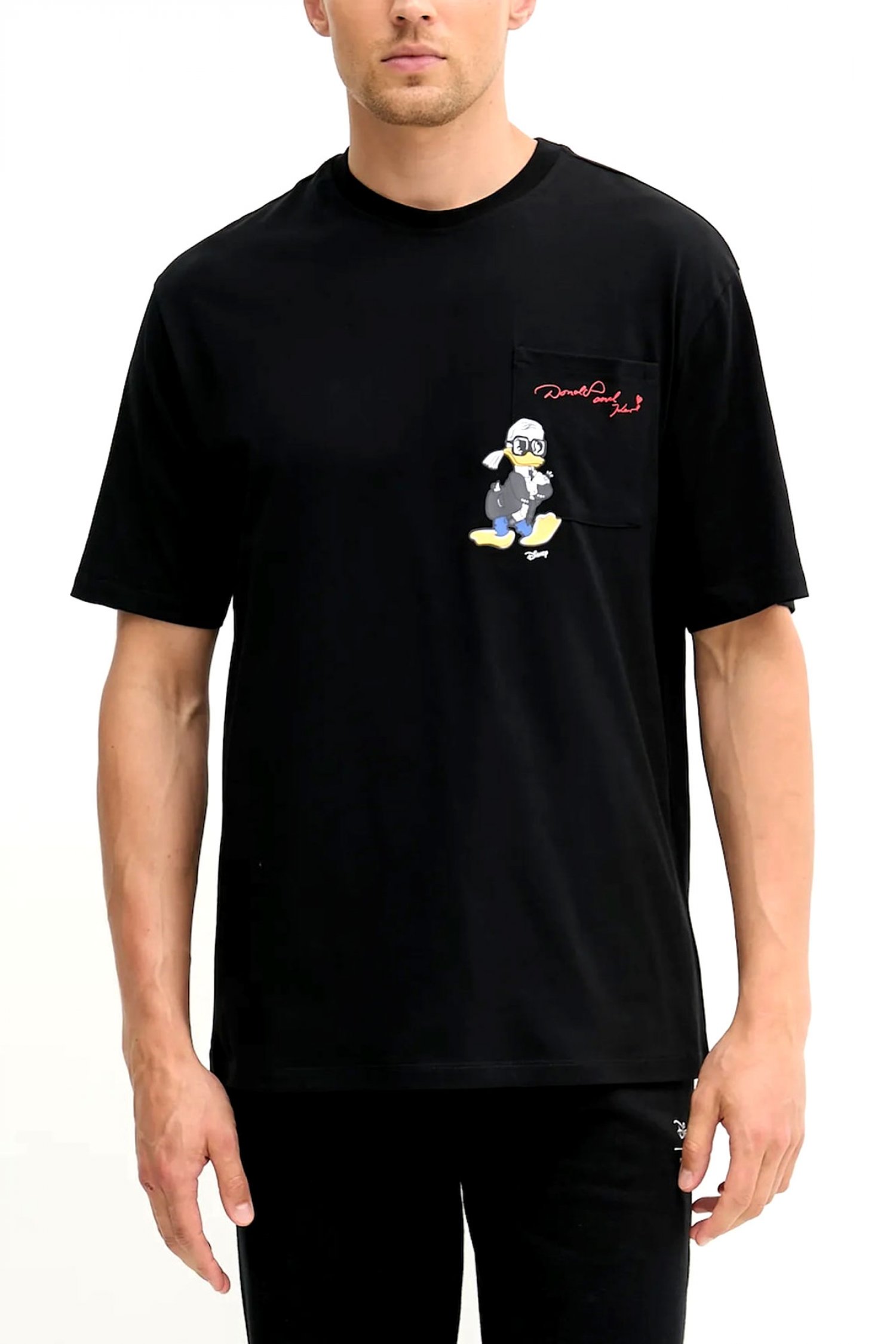 KARL LAGERFELD T-SHIRT LOGO X DISNEY POCKET ΜΑΥΡΟ